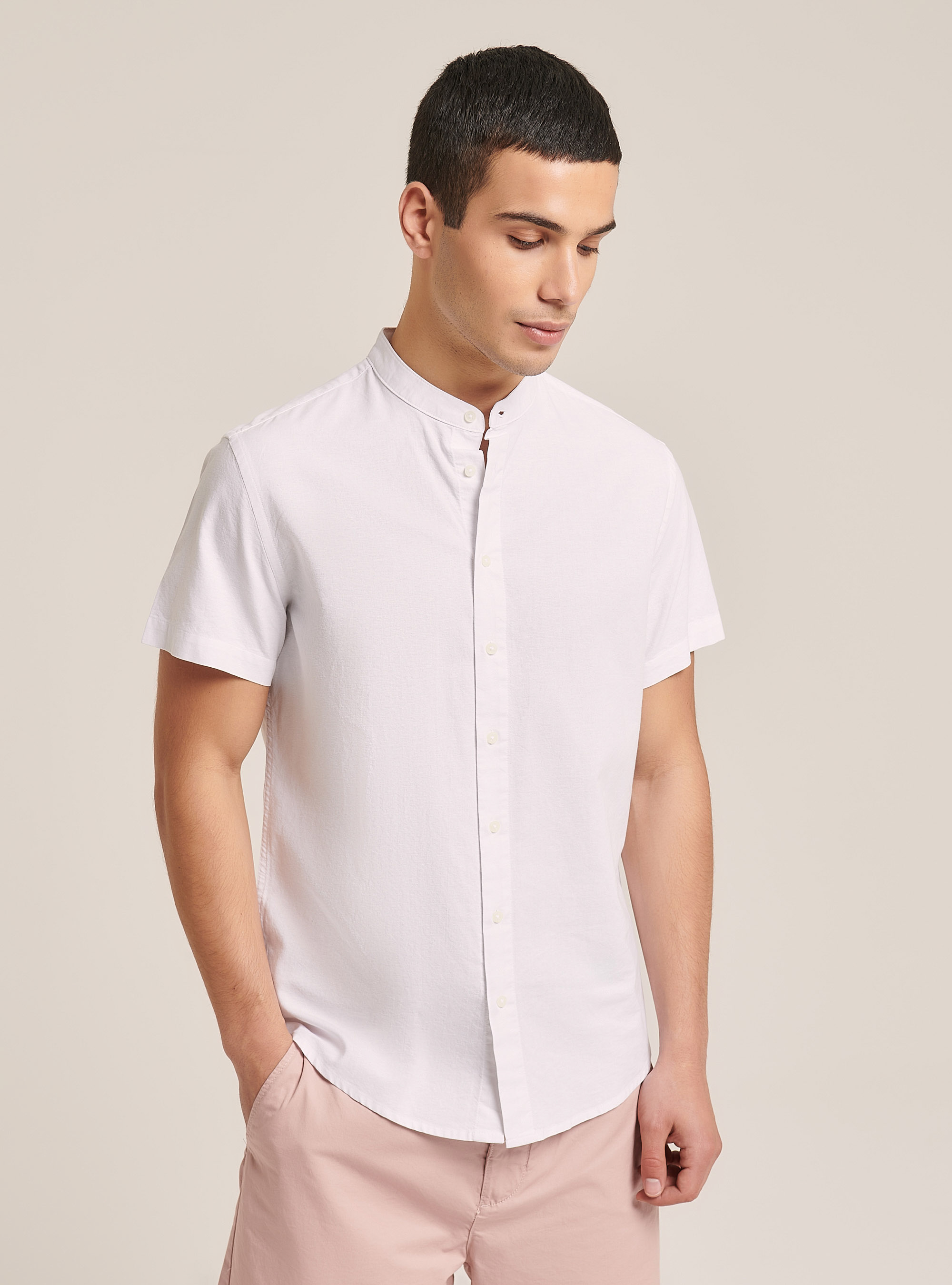 Camisa de algodon color liso, BLANCO
