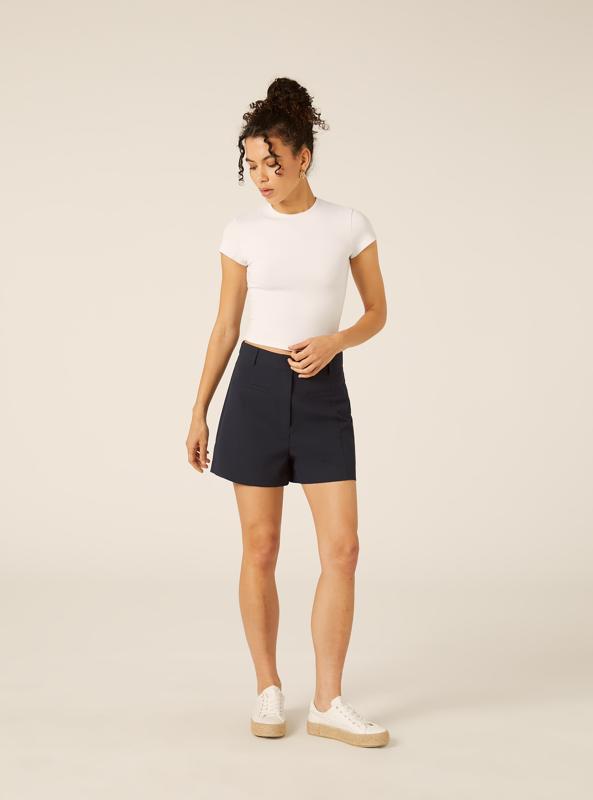 Shorts corto in crepe, NAVY MEDIO
