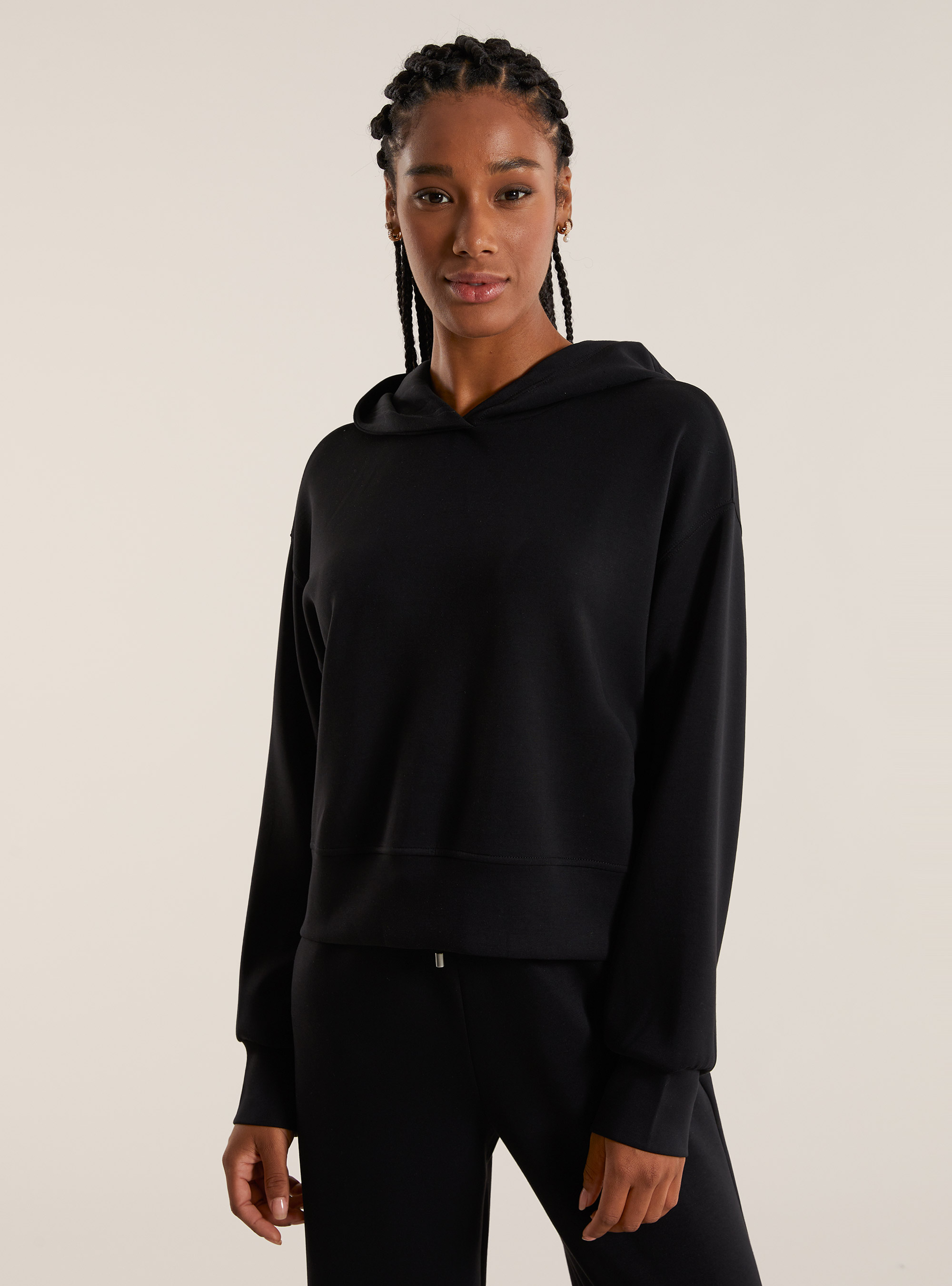 Felpa cropped soft touch, BK1 BLACK