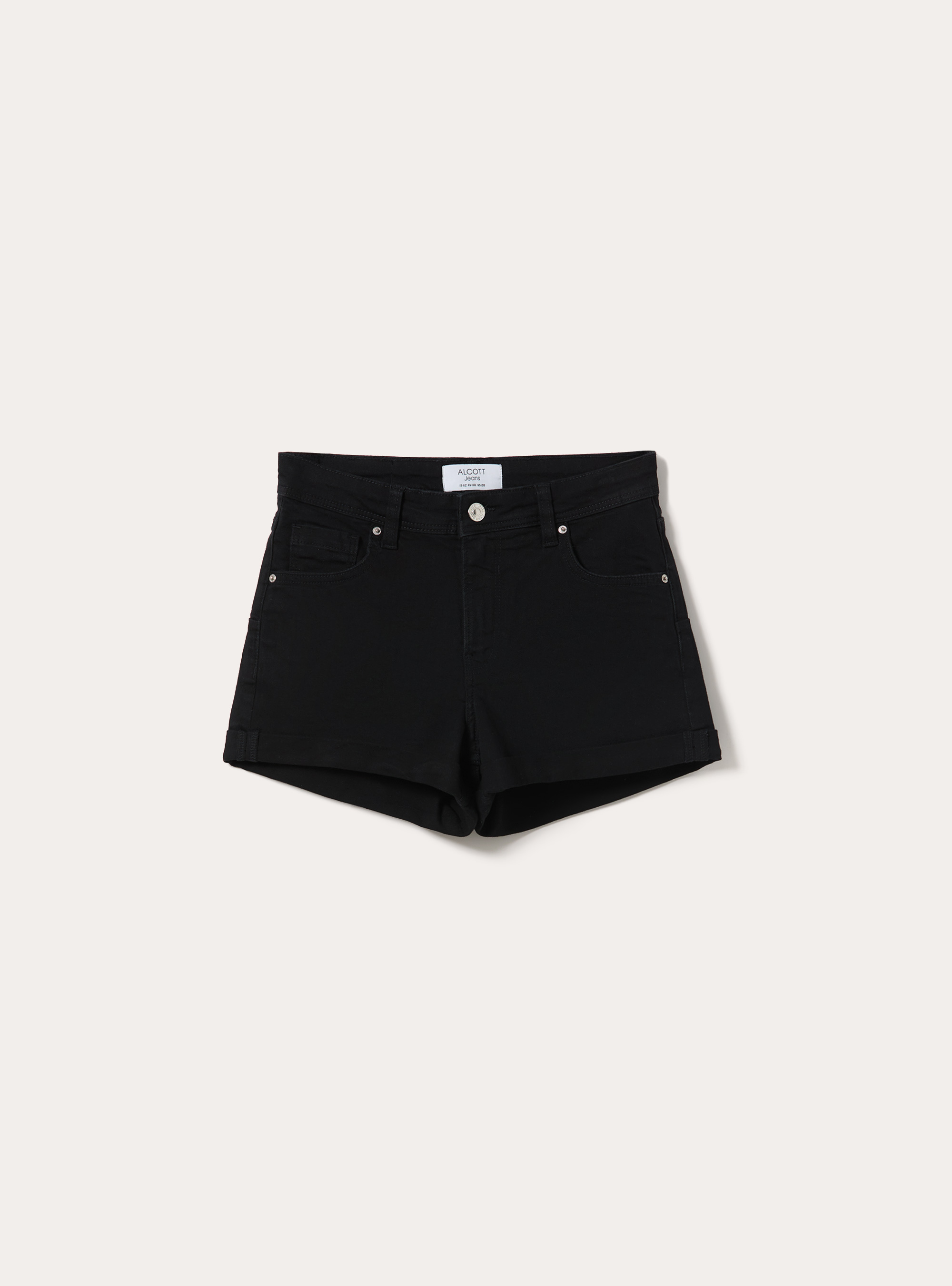 Shorts Vaqueros Cenidos con Dobladillo Vuelto, D000 BLACK