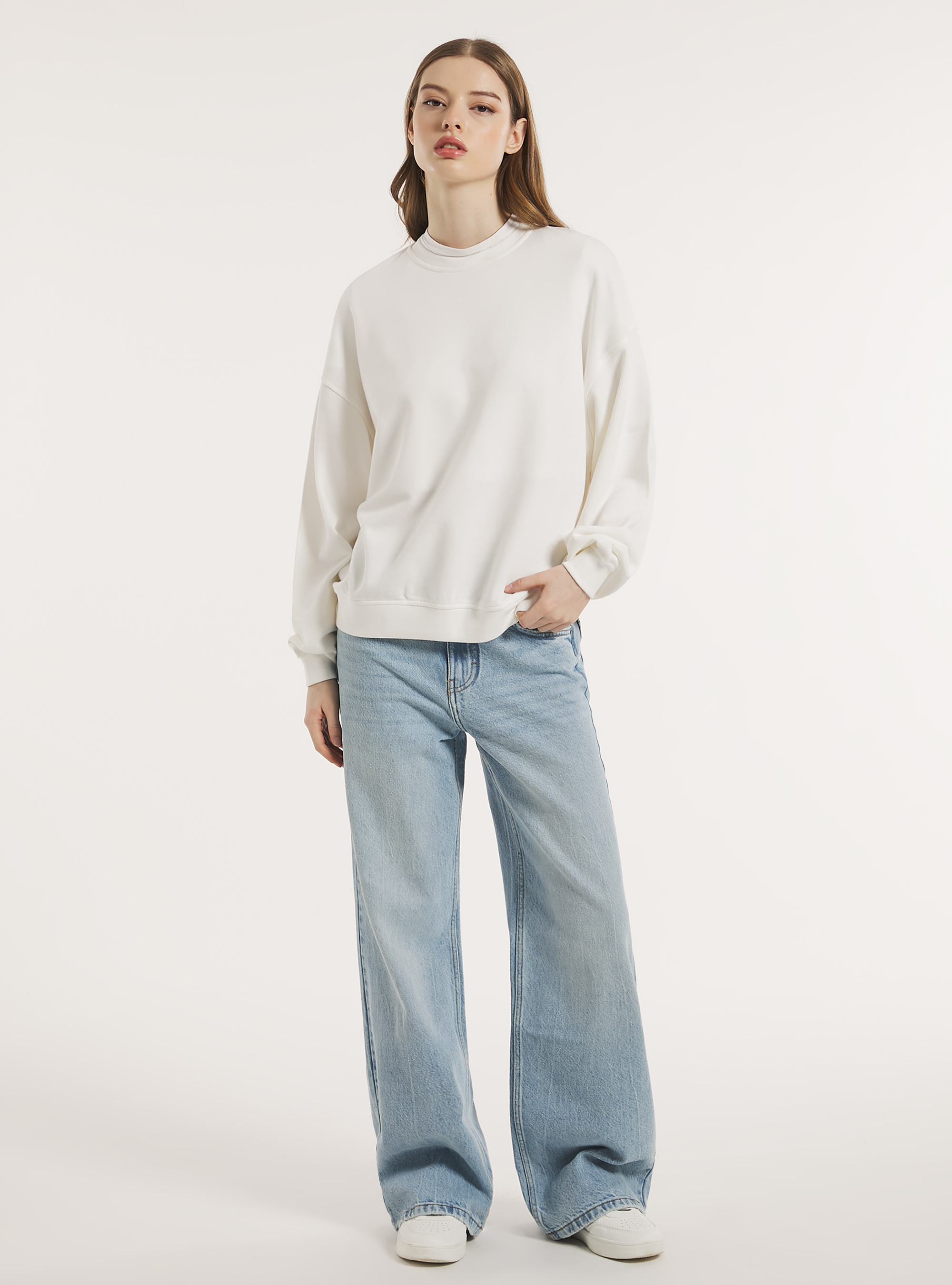 Plain cotton crew-neck sweatshirt, WH2 WHITE