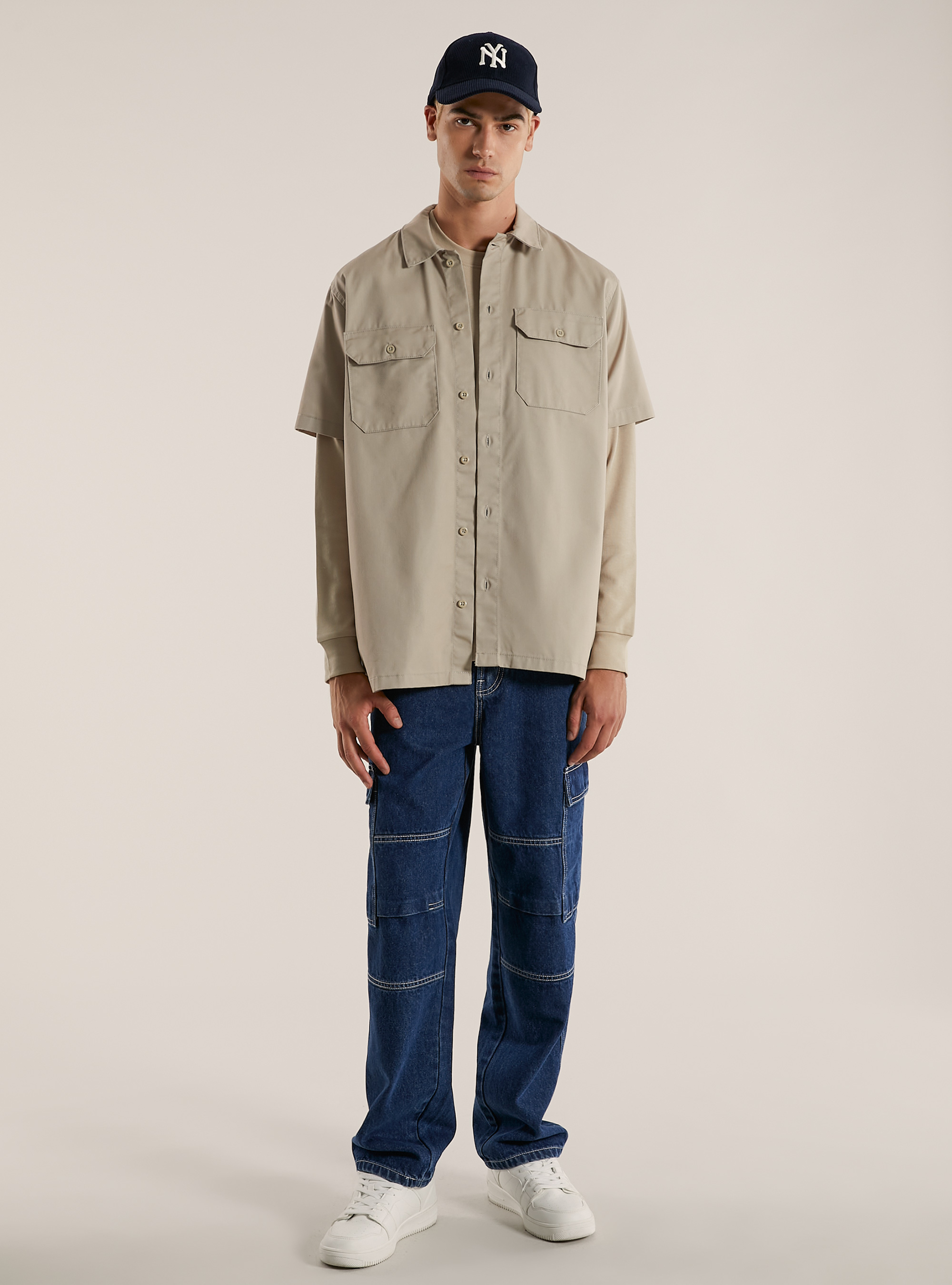 Twill shirt with large pockets, BG2 BEIGE MEDIUM