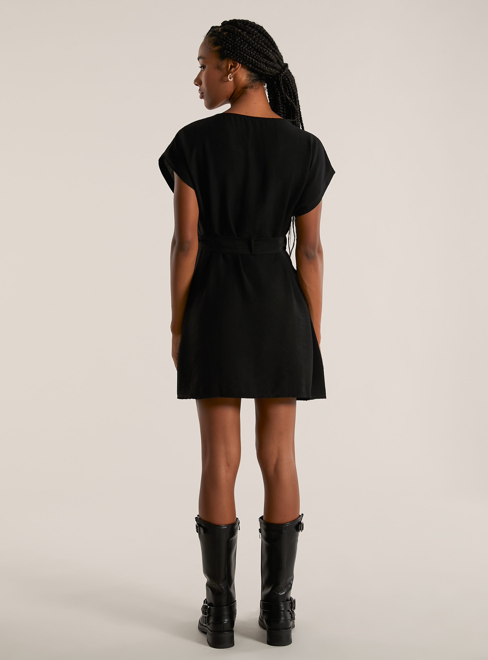 Short dress with belt, BK1 BLACK