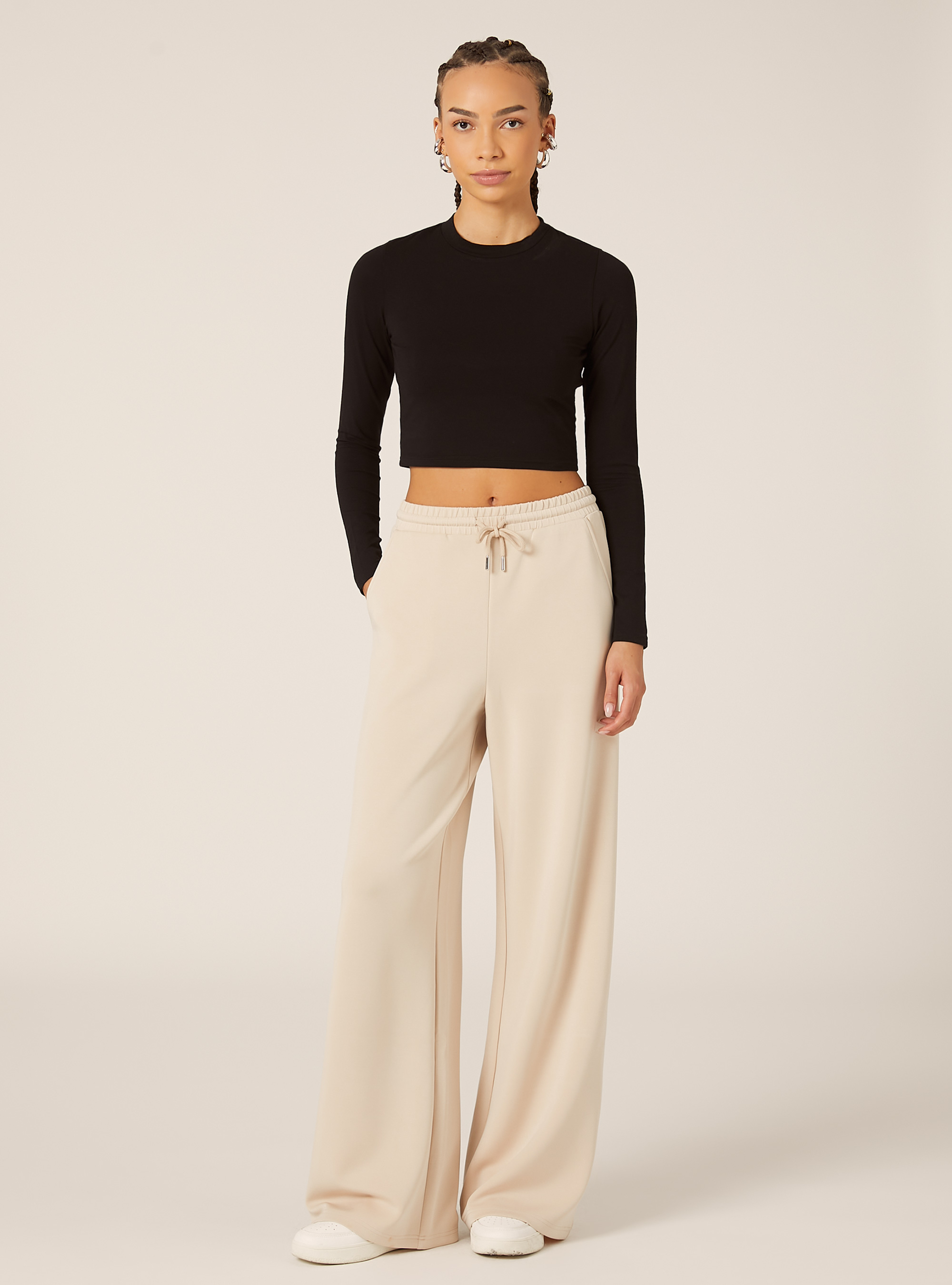 Jogger wide leg soft touch, BG3 BEIGE LIGHT