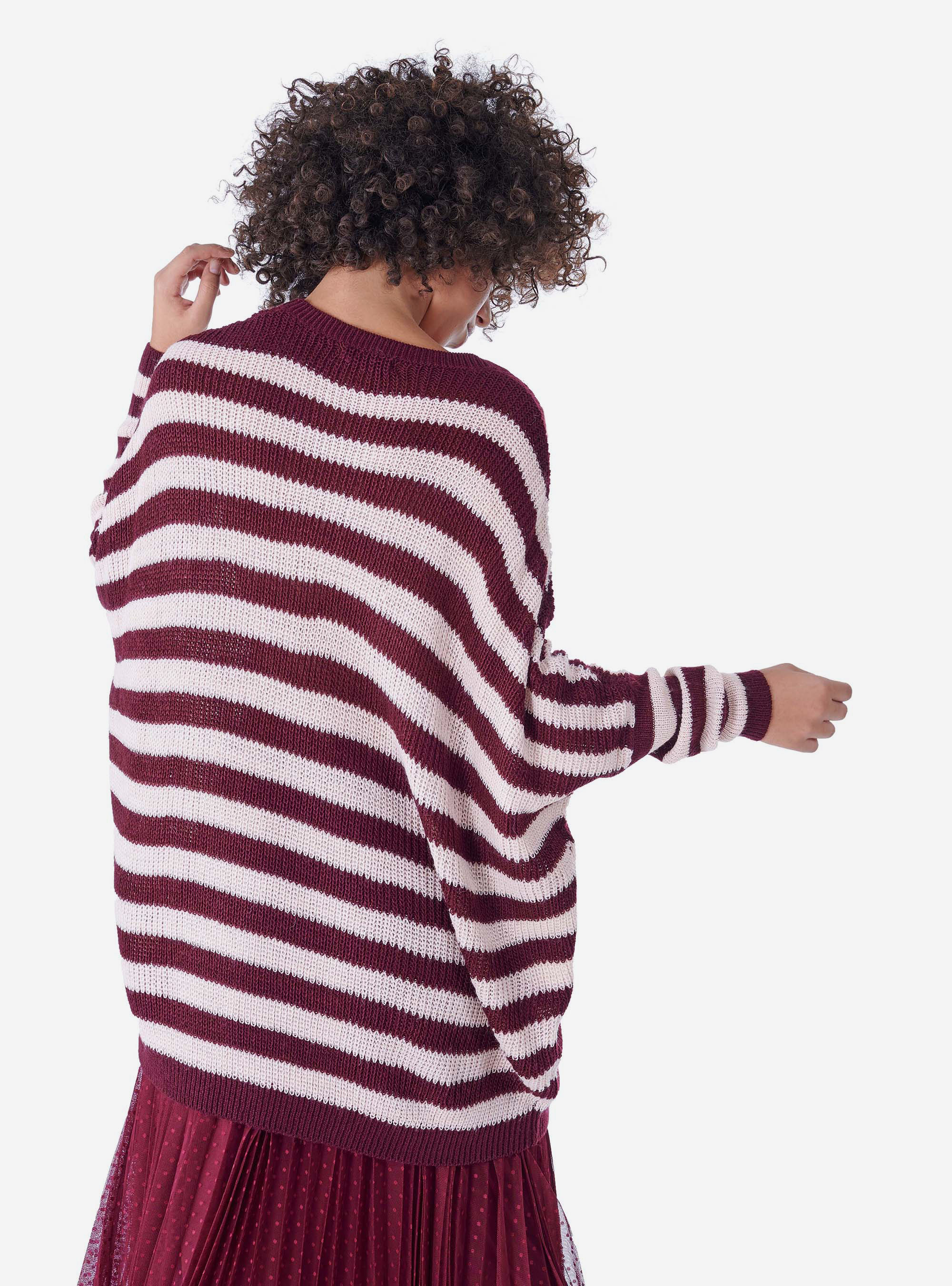 JERSEY RAYADO SOBREDIMENSIONADO, BURDEOS