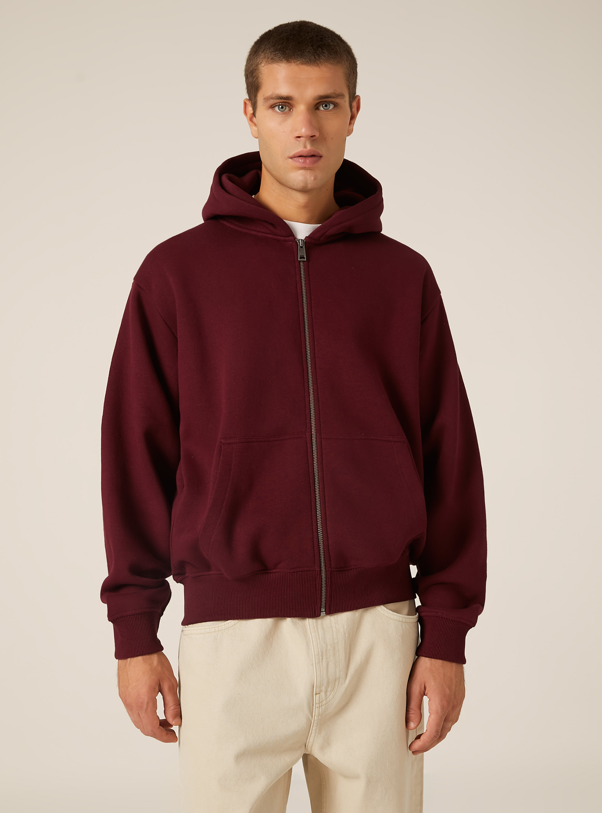 Boxy fit zip-up hoodie, BO1 BORDEAUX DARK