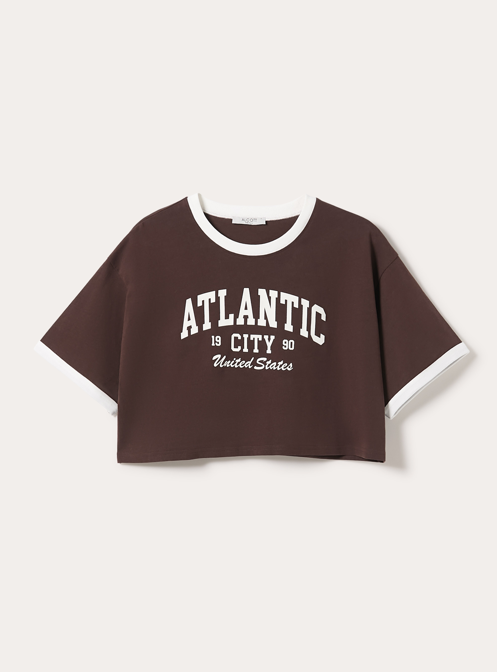 T-shirt crop stampa college, BR1 BROWN DARK