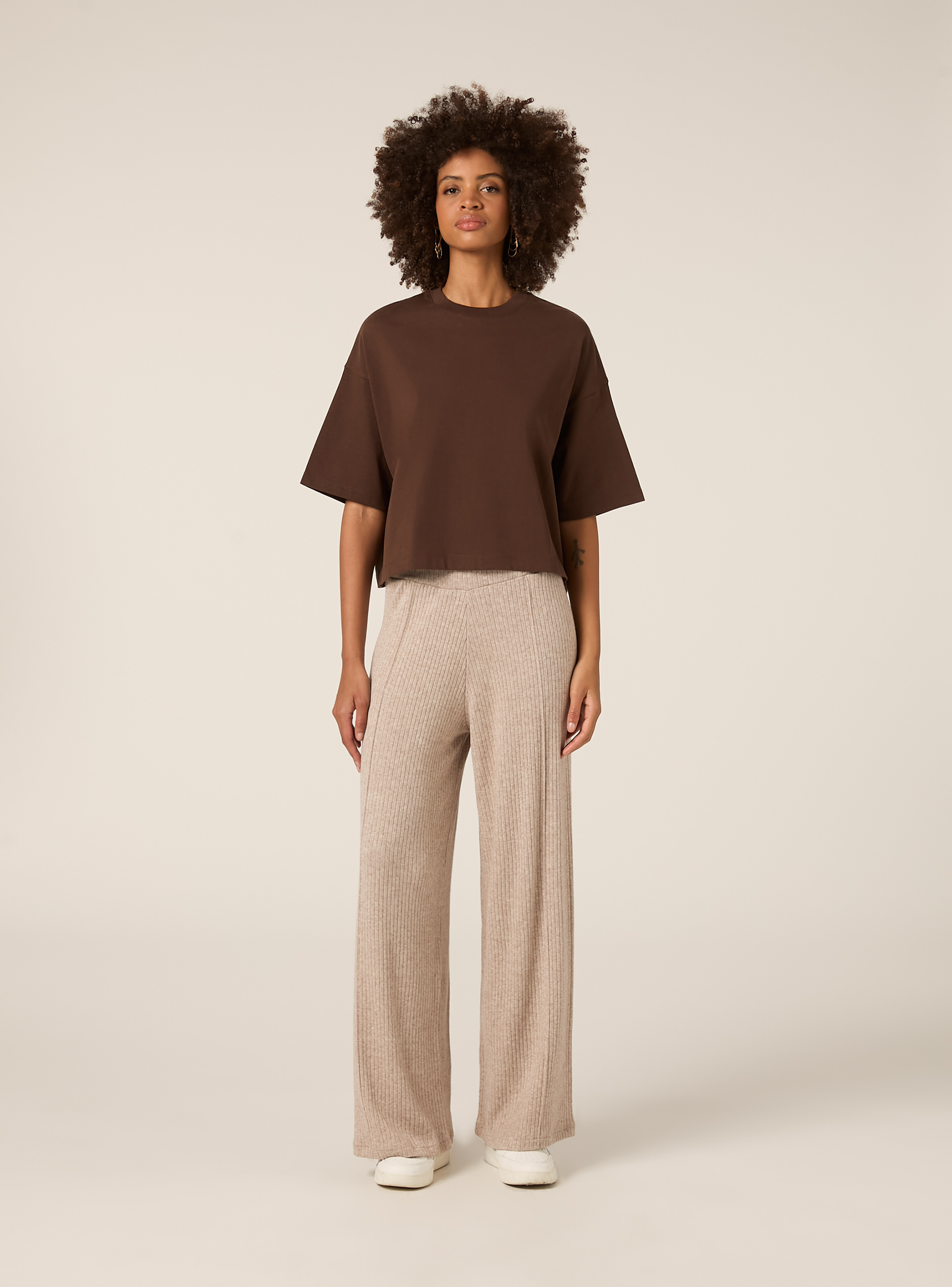 Pantalones de punto palazzo, MBG2 BEIGE MEL MED