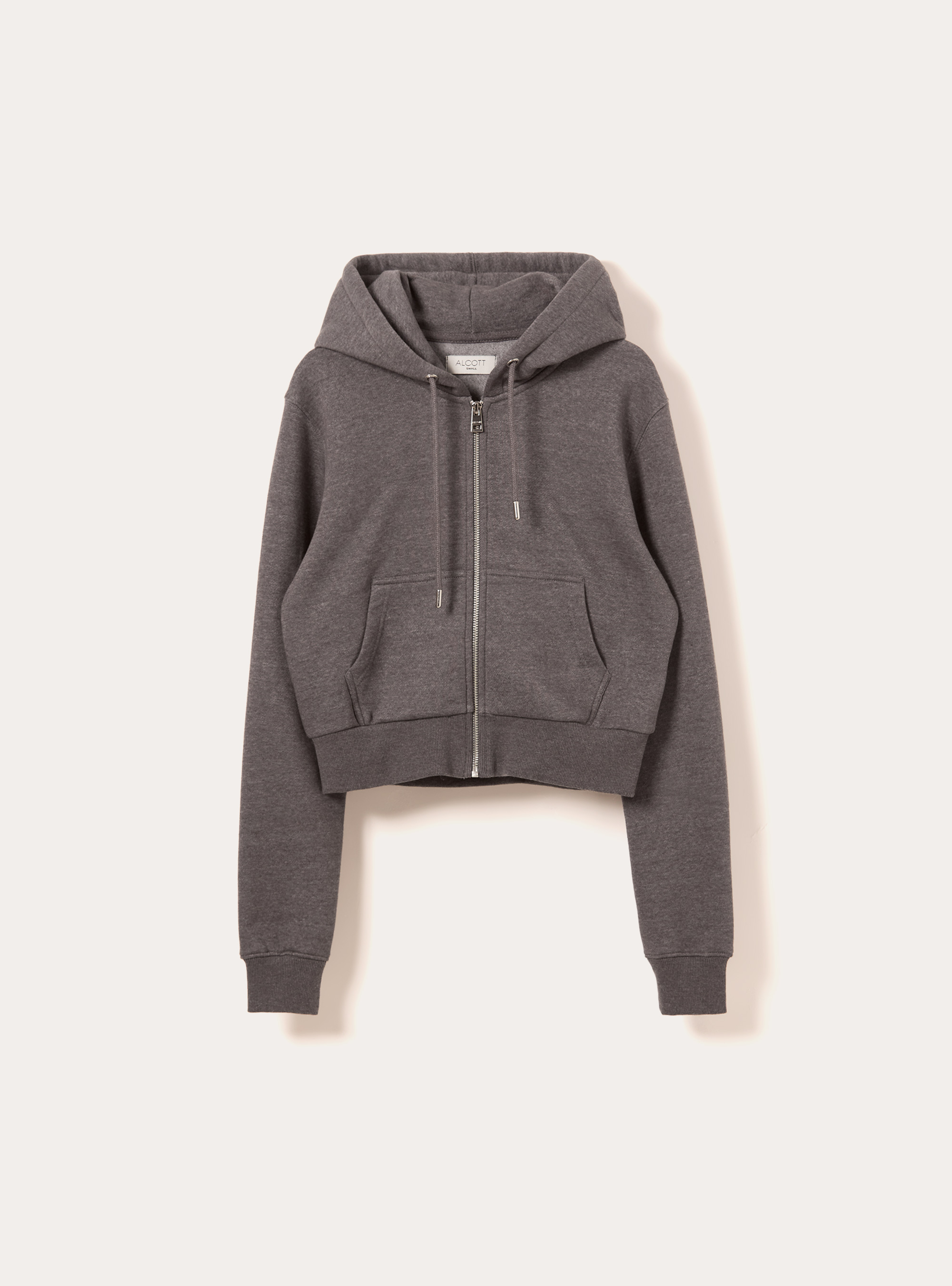 Sweat à capuche zippé court, MGY1 GREY MEL DARK
