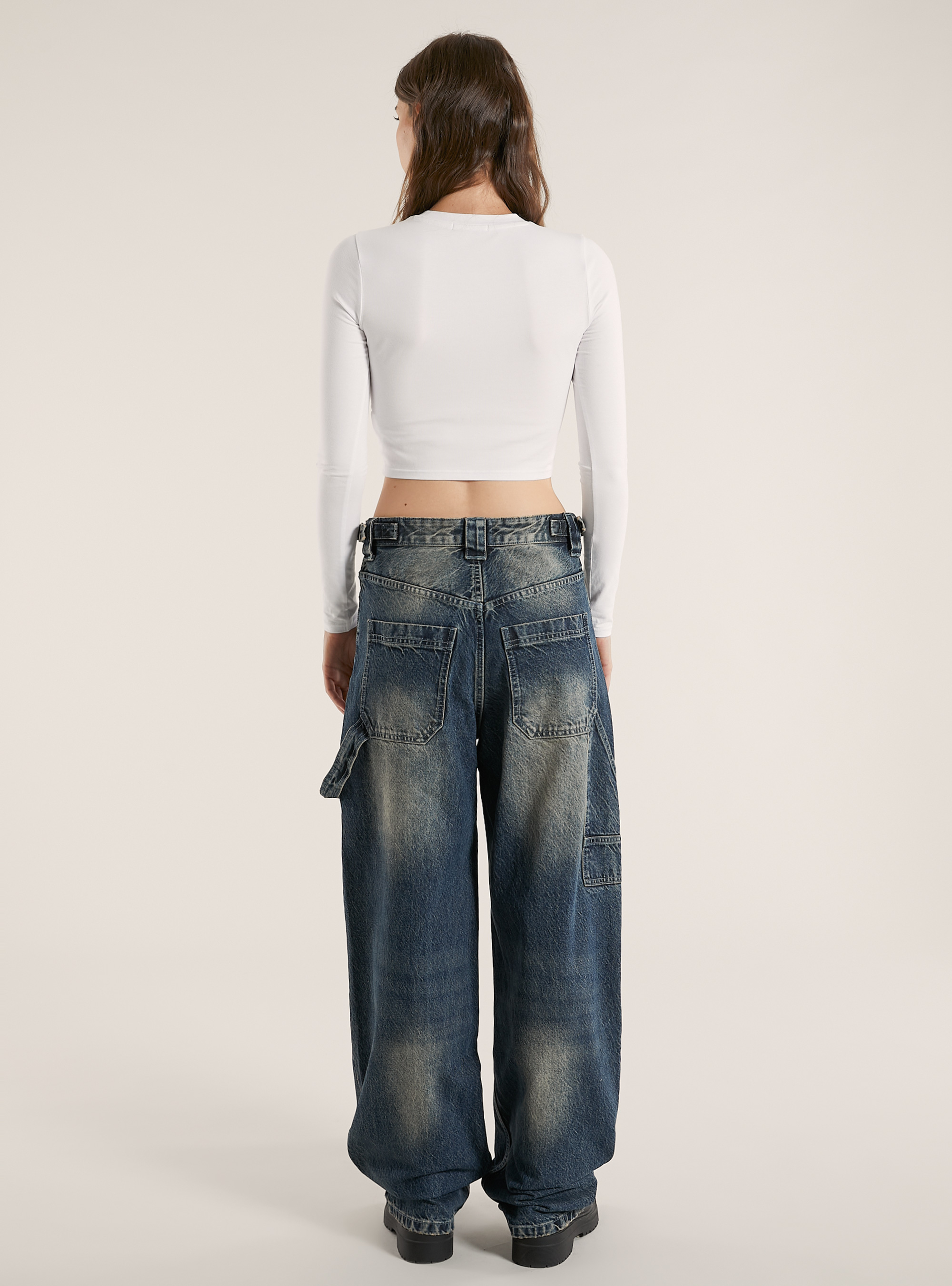 Carpenter balloon jeans with adjustable waist, D002 MEDIUM DARK BLUE