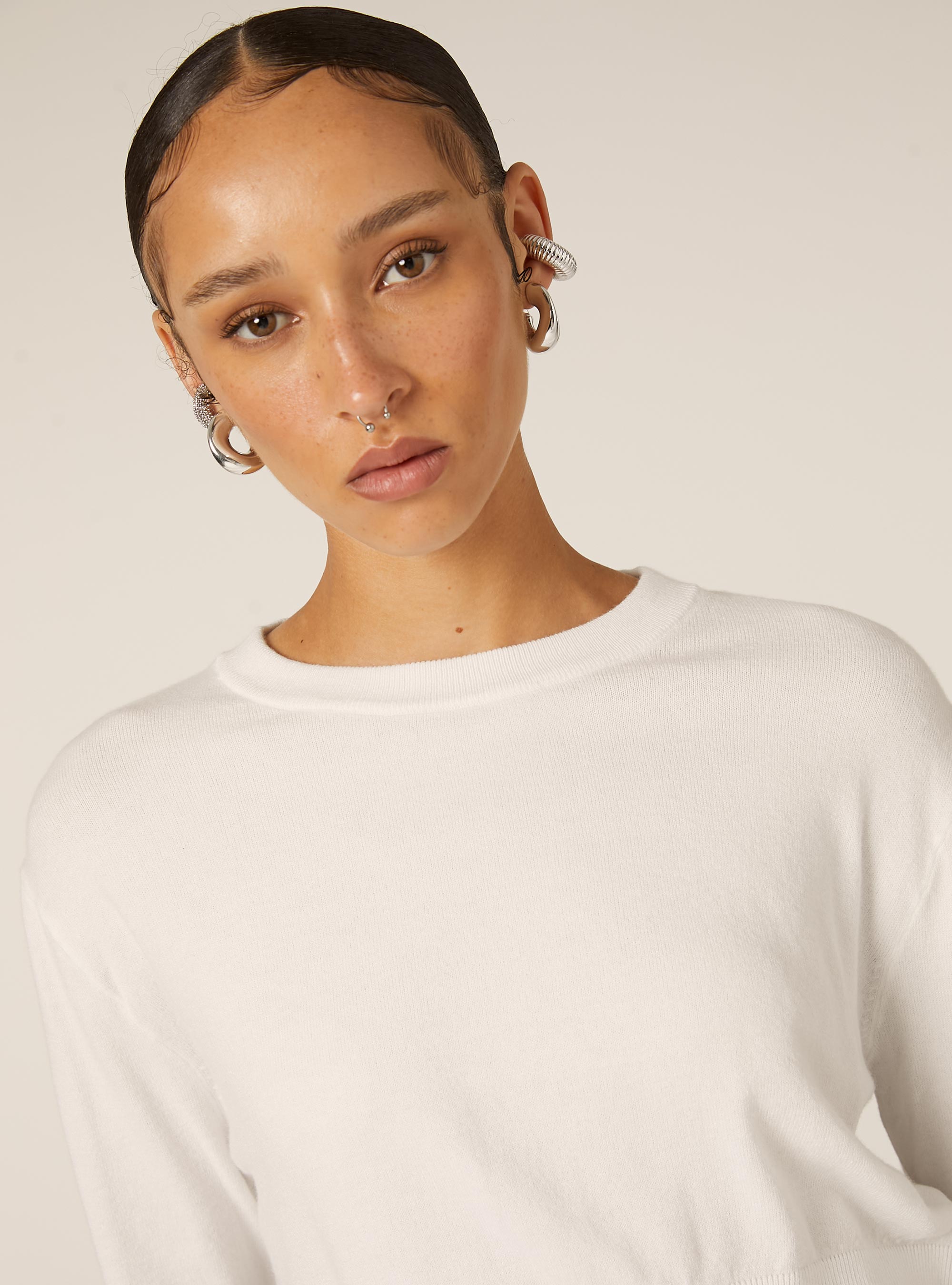Boxy fit crew neck pullover, WH2 WHITE