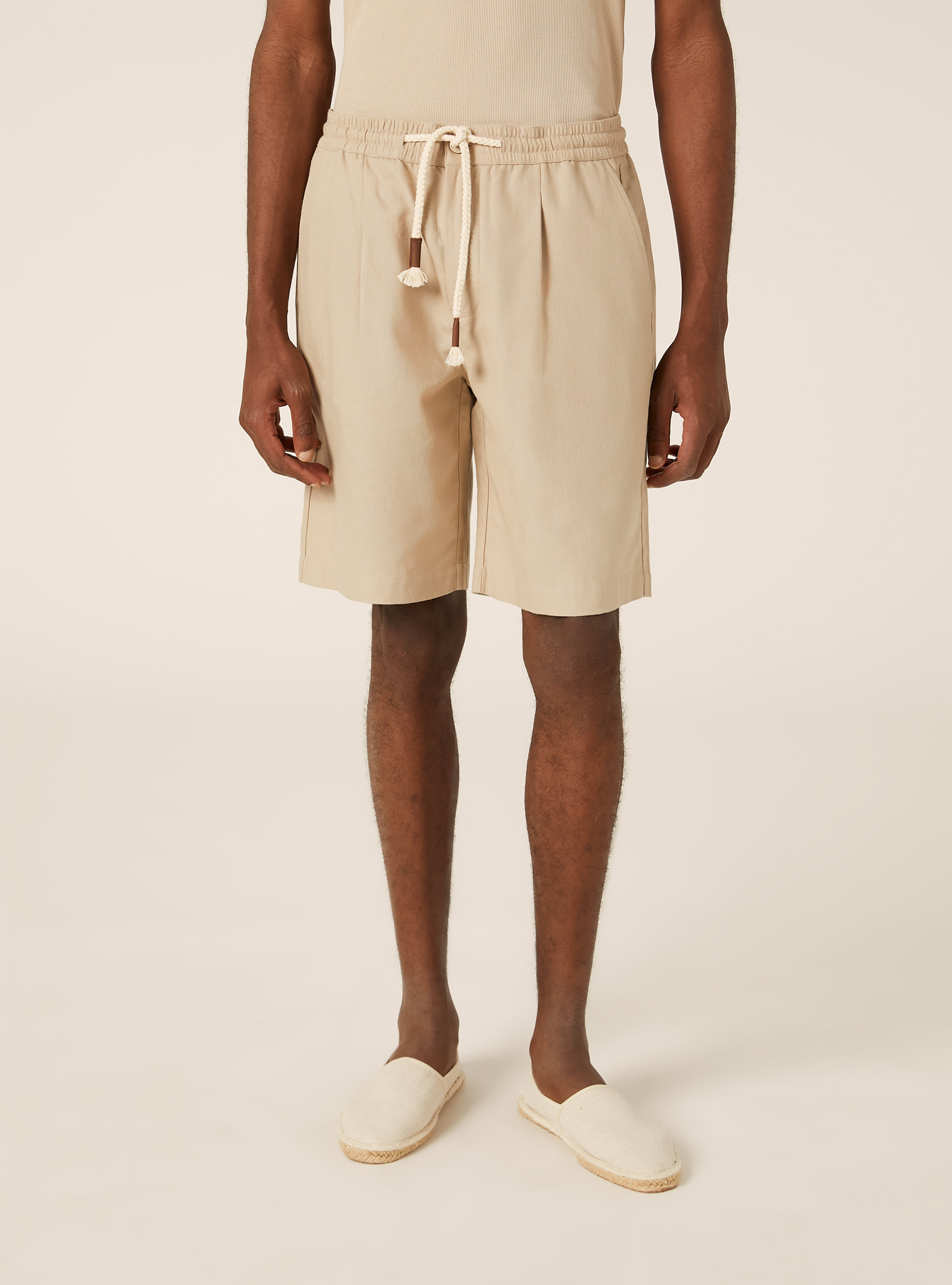 Leinen-Bermudas mit Kordelzug, BG3 BEIGE LIGHT
