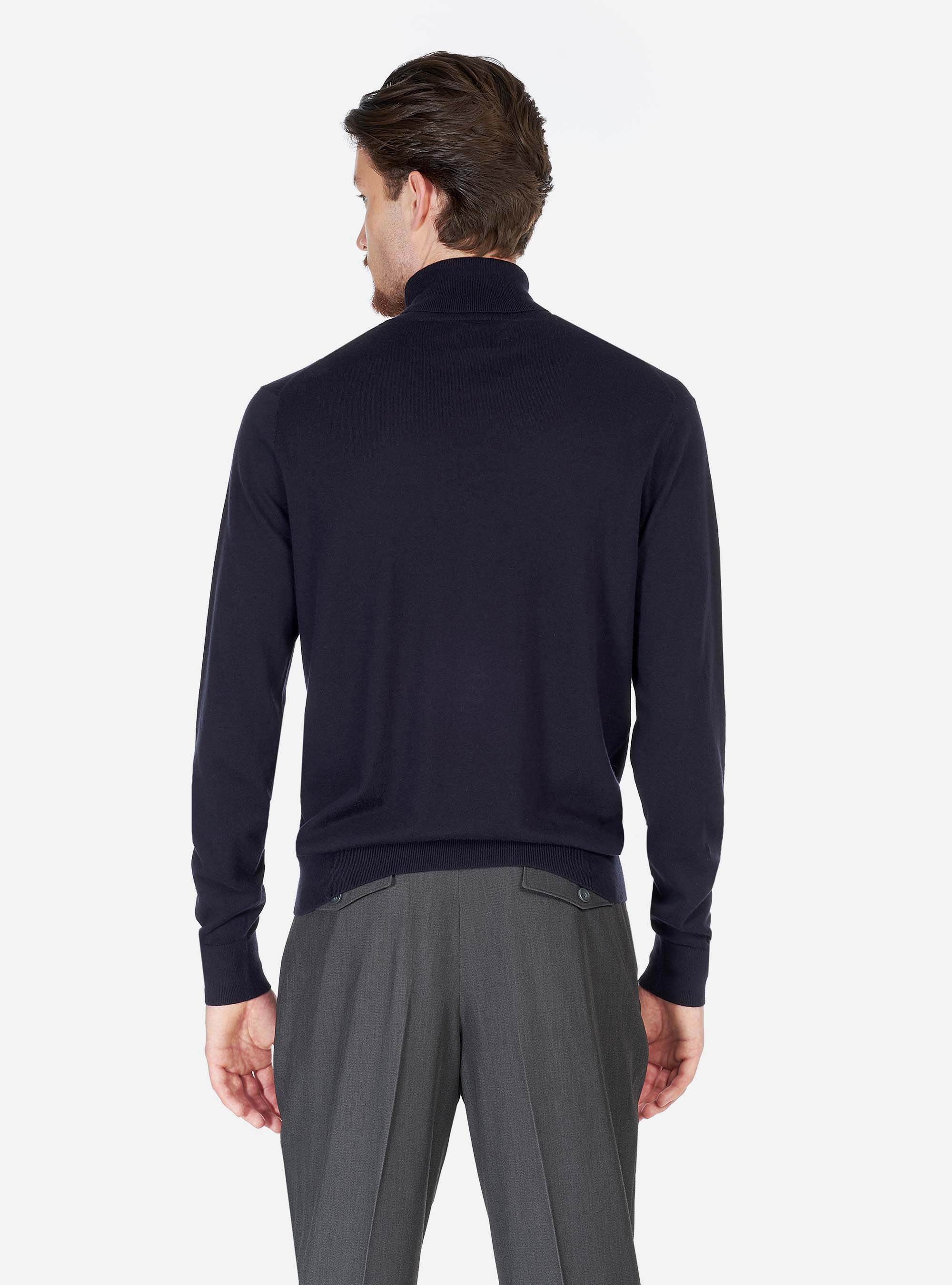 HIGH NECK SWEATER IN COTTON CASHMERE, BLUE NAVY