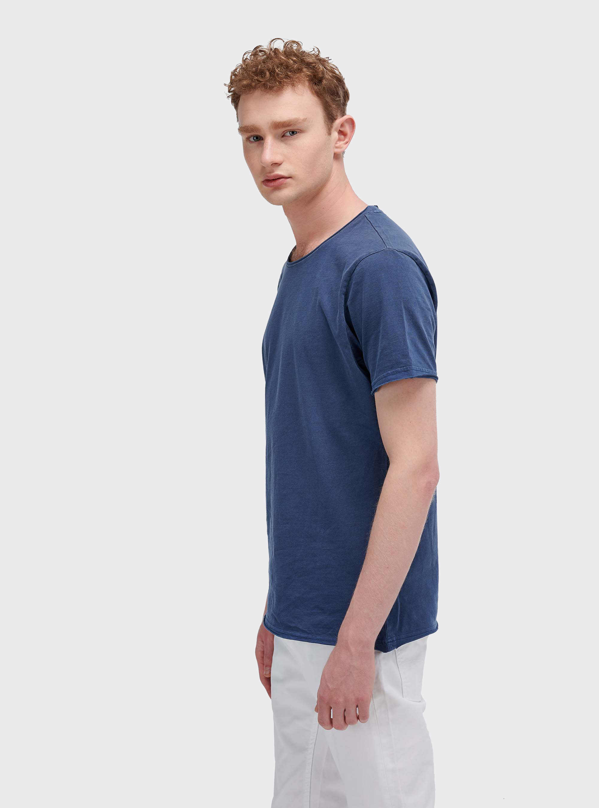 Maglietta tinta unita taglio vivo, BLU