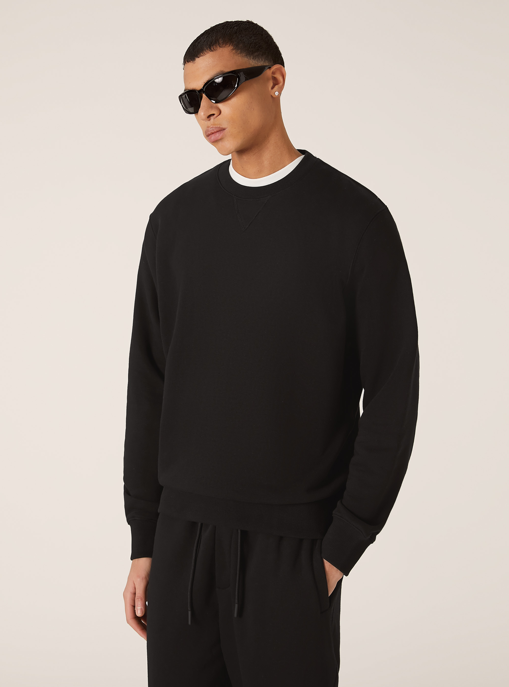 Sweat &agrave; col ras du cou de couleur unie, BK1 BLACK