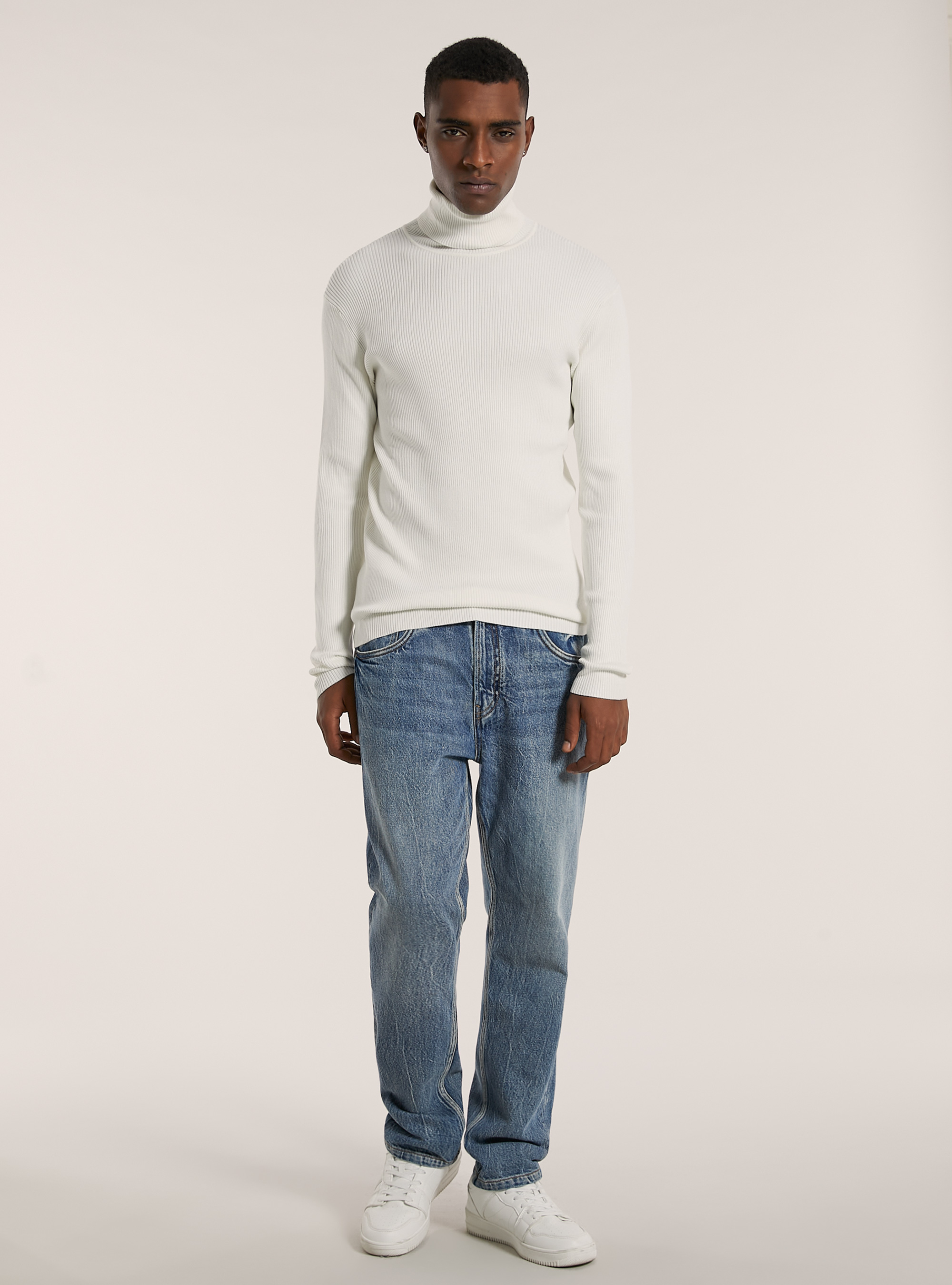 Pullover a collo alto a coste, WH2 WHITE