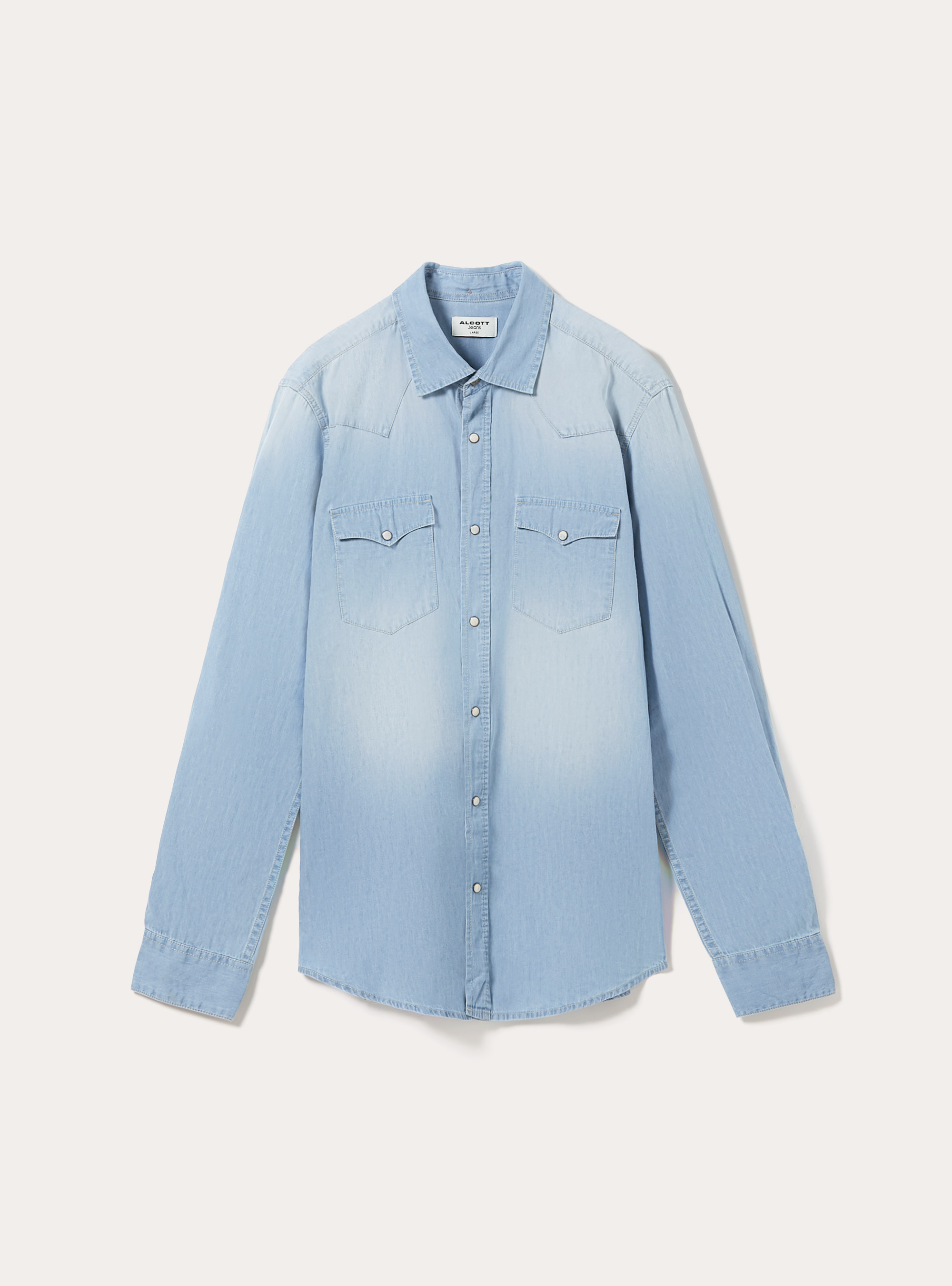 Camicia in denim basica, D007 LIGHT AZURE