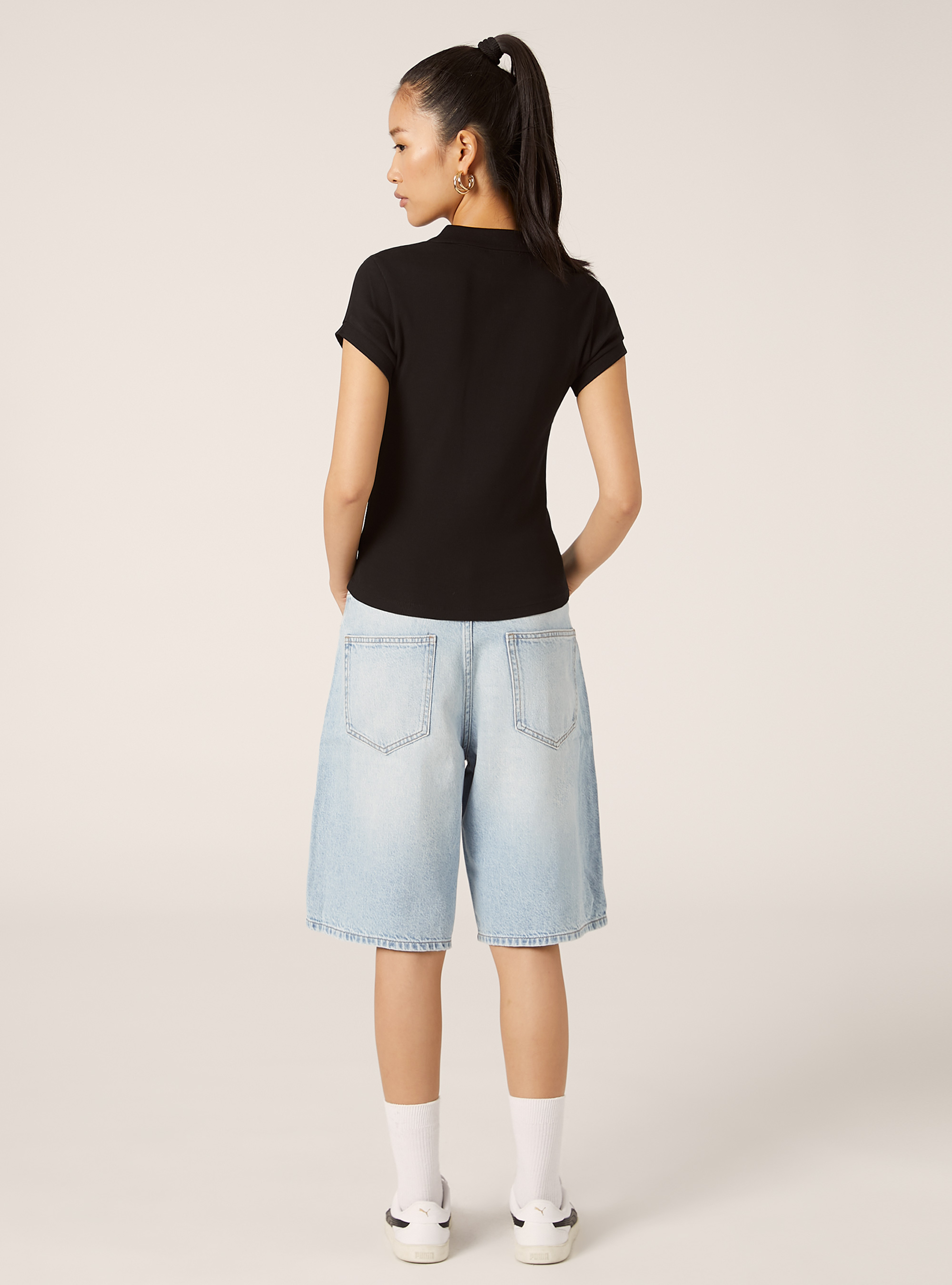 Geripptes Baumwoll-Poloshirt, BK1 BLACK