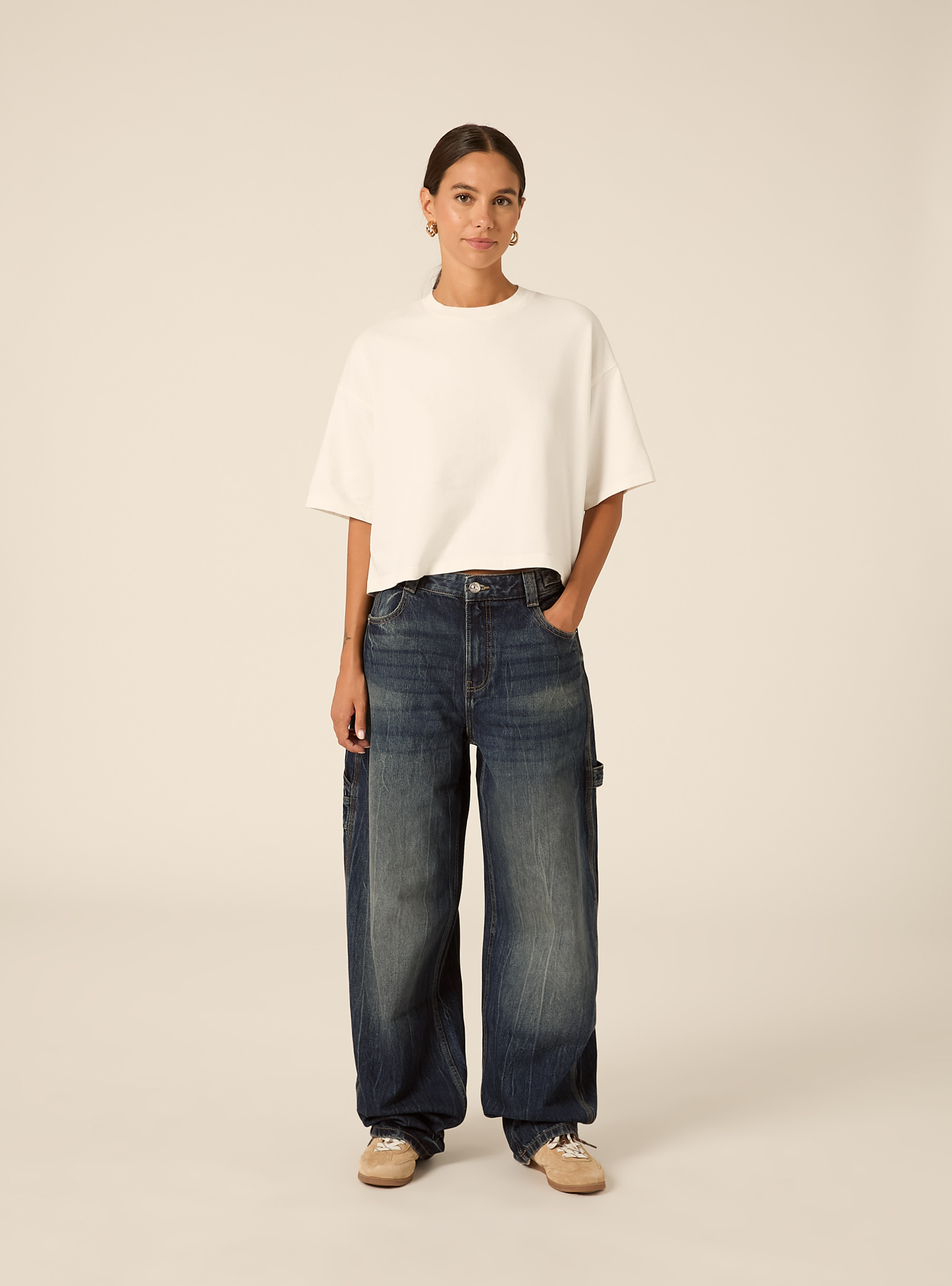 Jeans balloon carpenter con vita regolabile, D003 MEDIUM BLUE