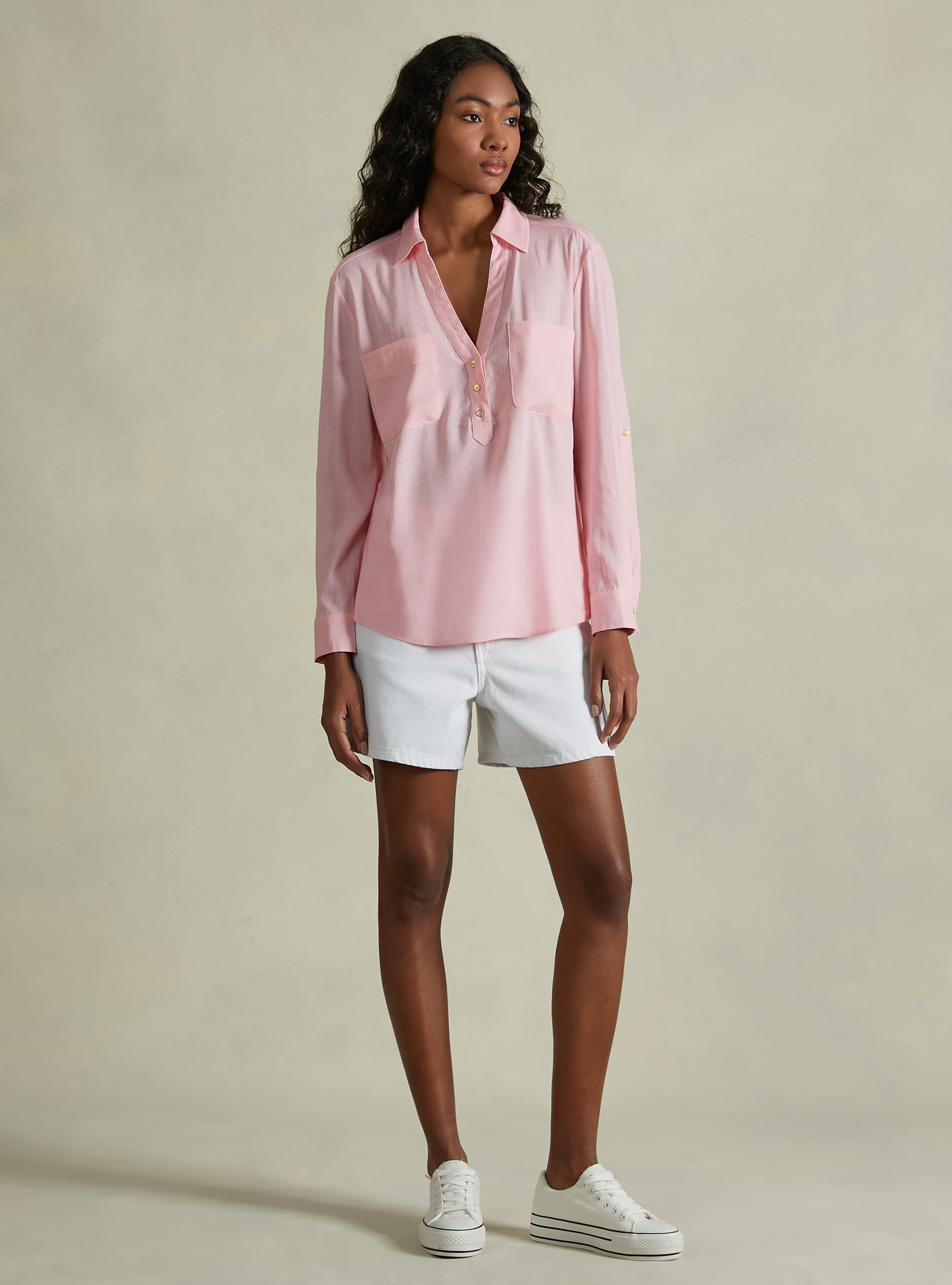 Linen-blend blouse, PK2 PINK MEDIUM