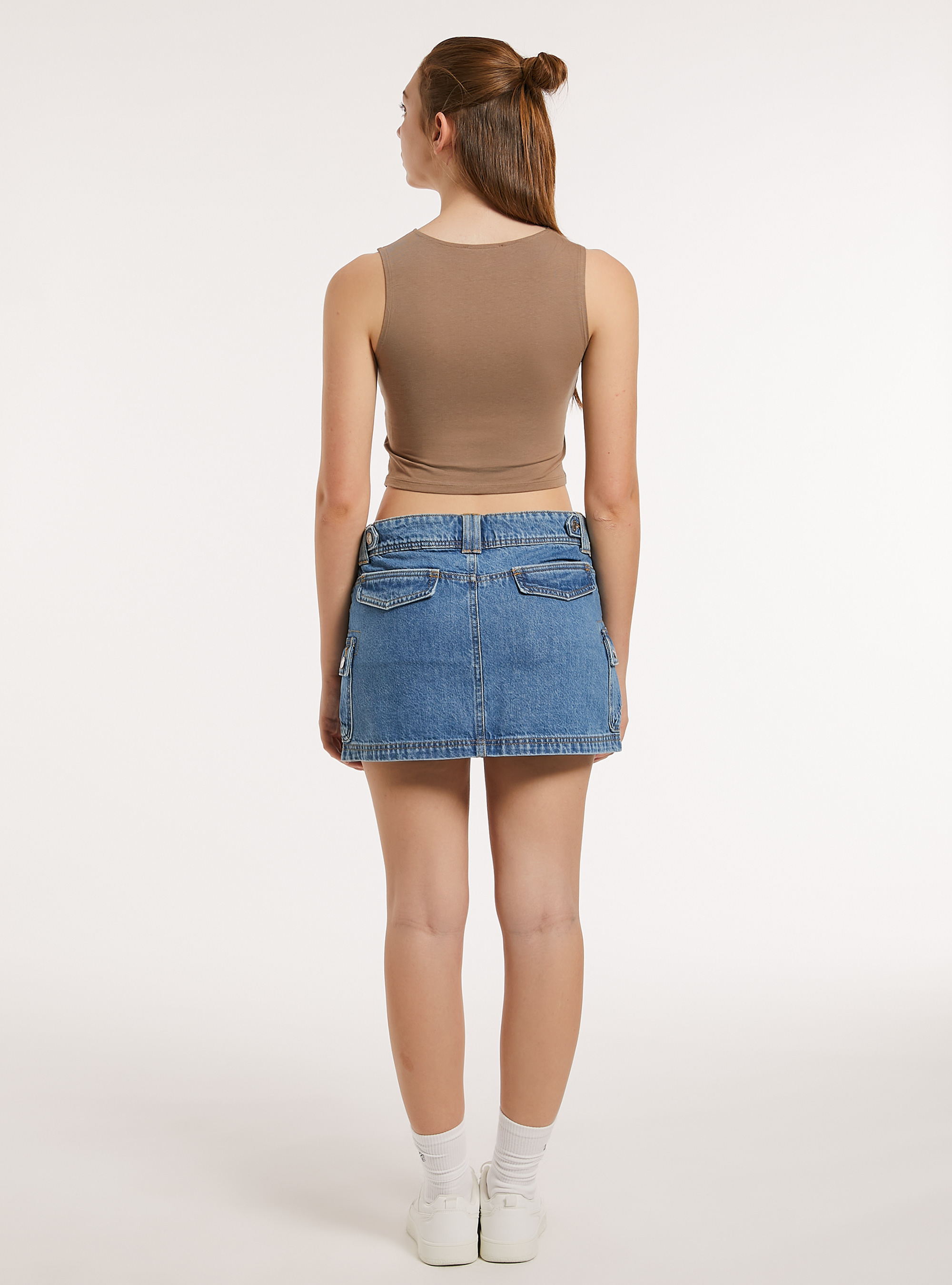 Canotta basica in jersey elasticizzato crop fit, BG3 BEIGE LIGHT