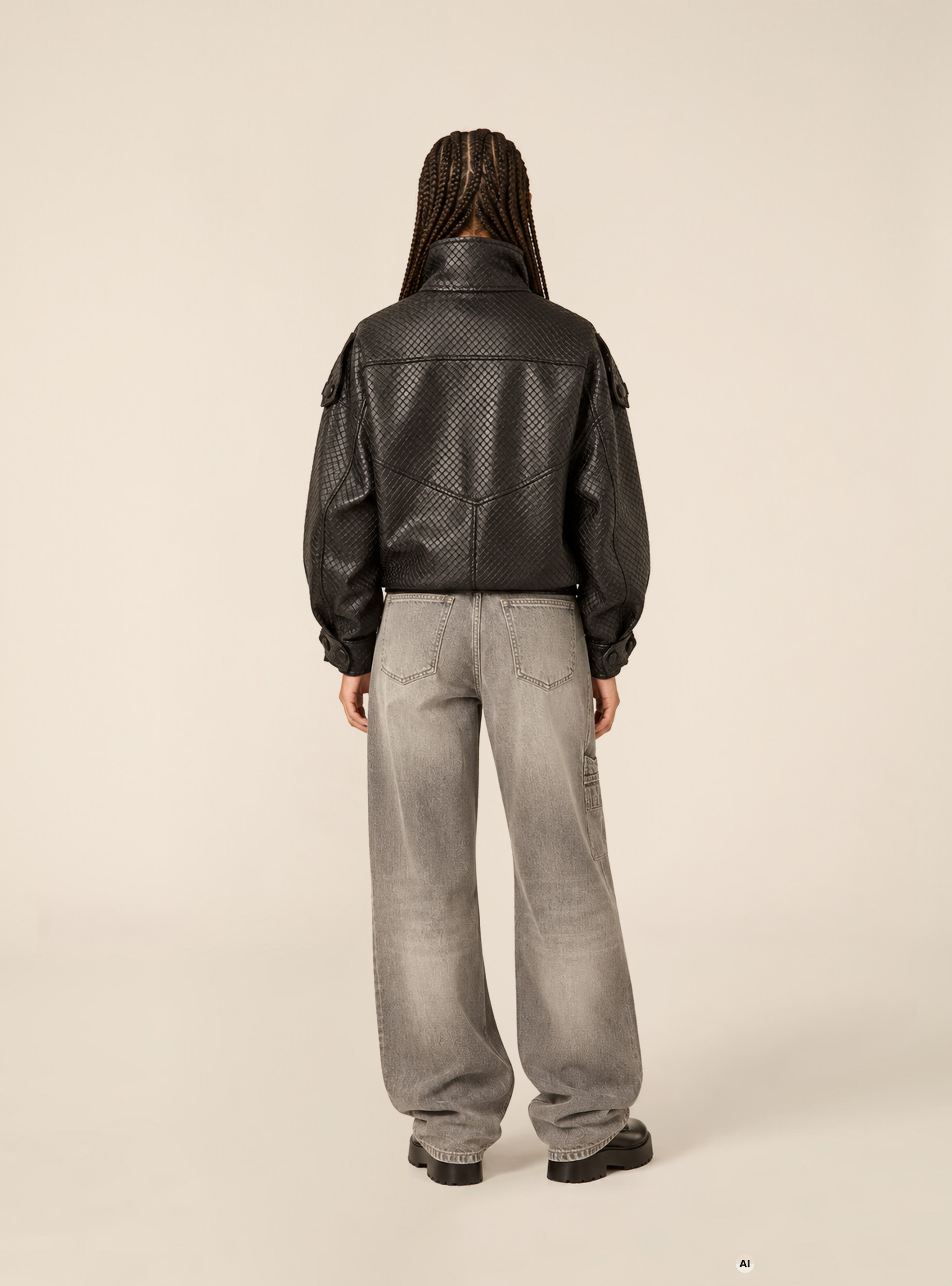 Blouson bomber effet cuir tress&eacute;, BK1 BLACK