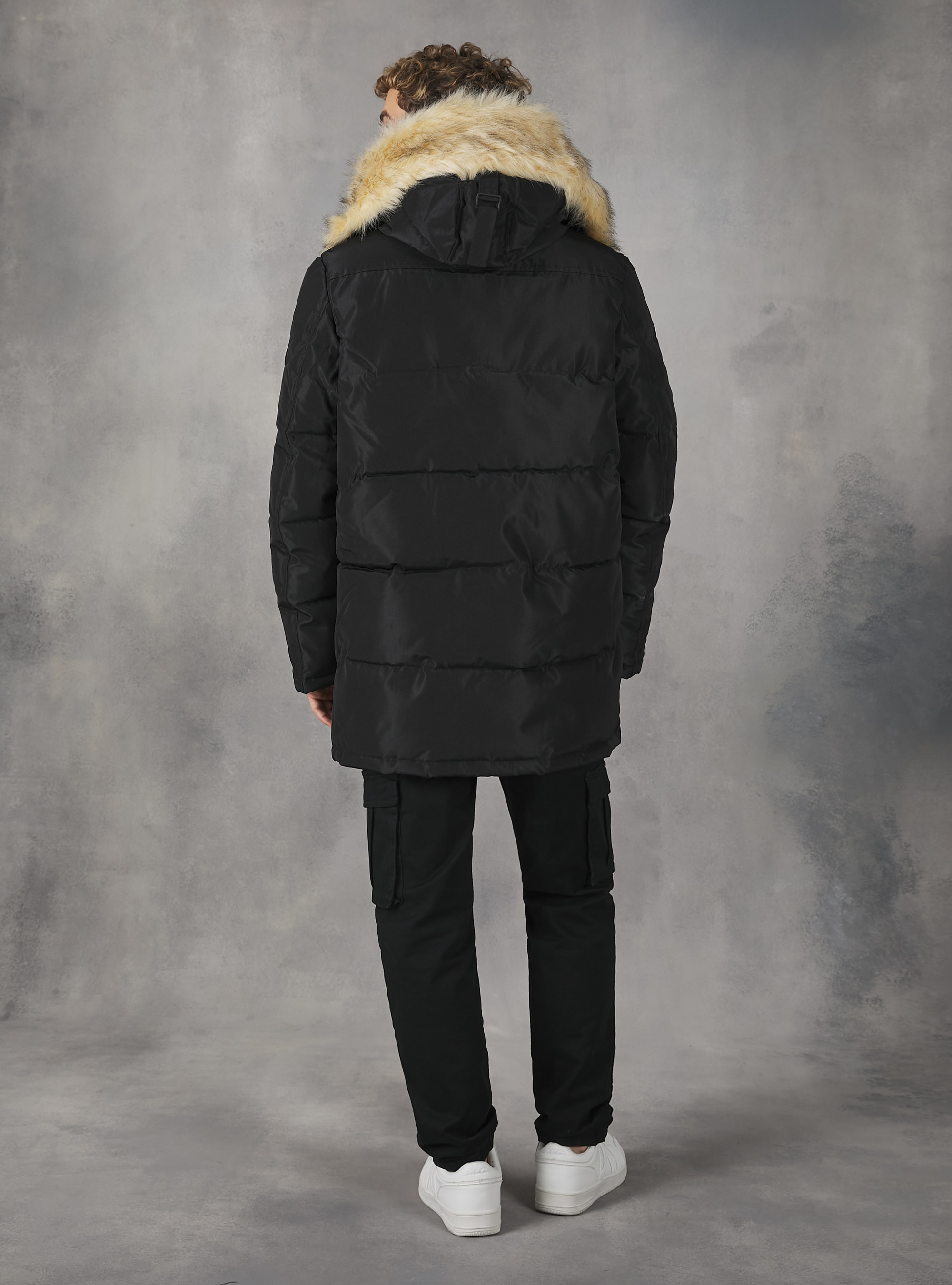 Long jacket with recycled padding, BK1 BLACK