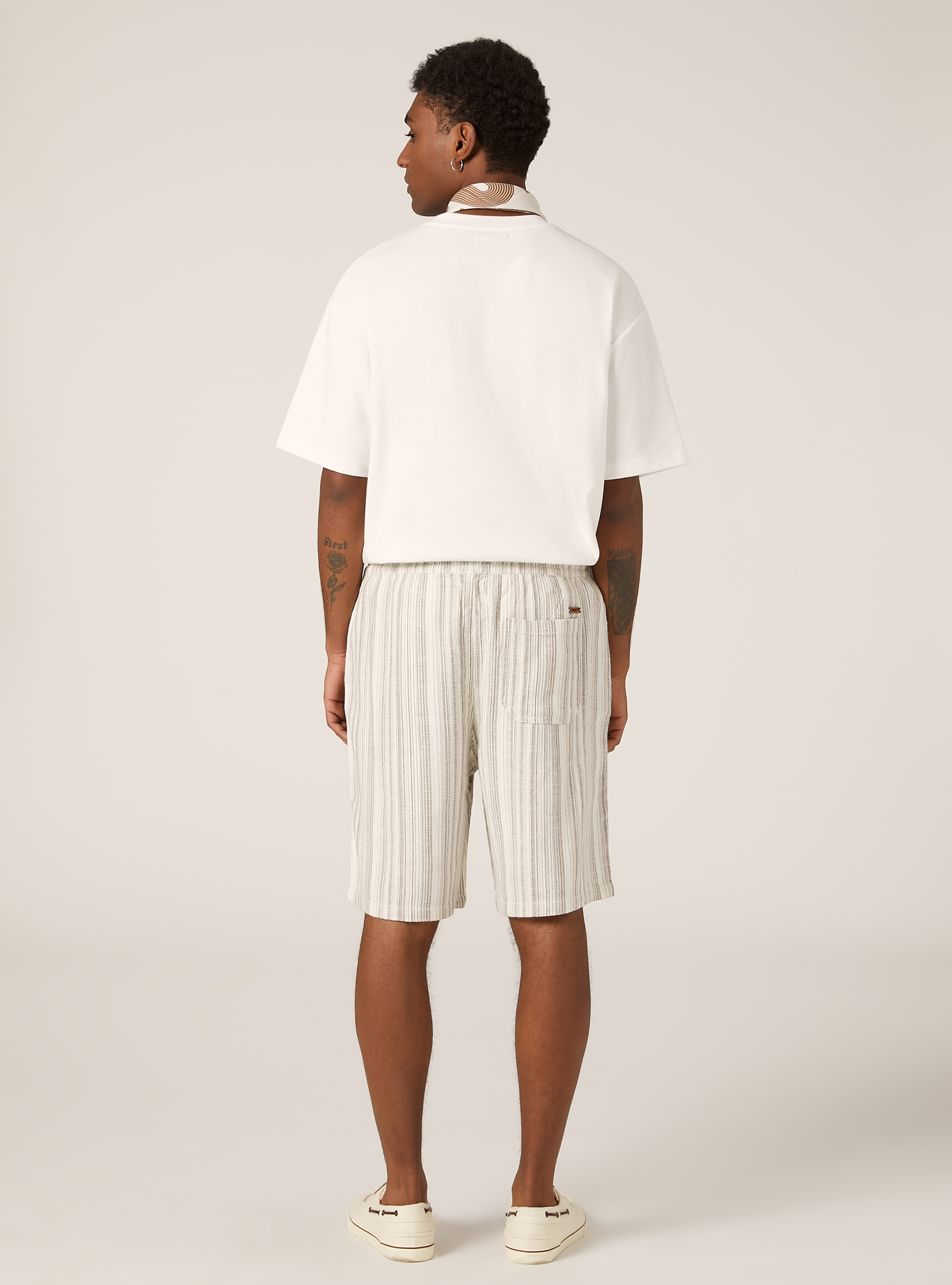 Bermuda en lin ray&eacute;, BG2 BEIGE MEDIUM