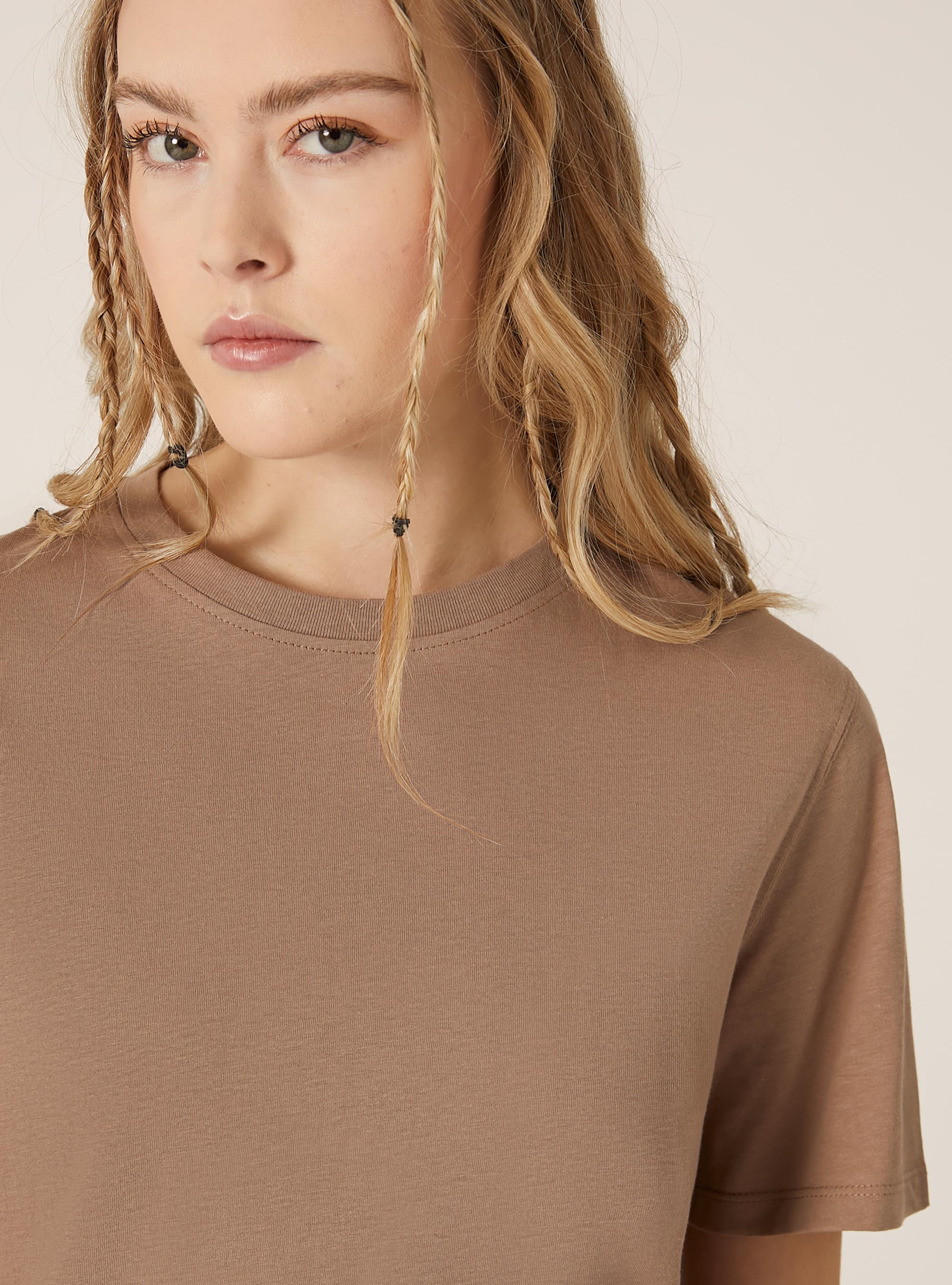Camiseta de algodón con cuello redondo, BR3 BROWN LIGHT
