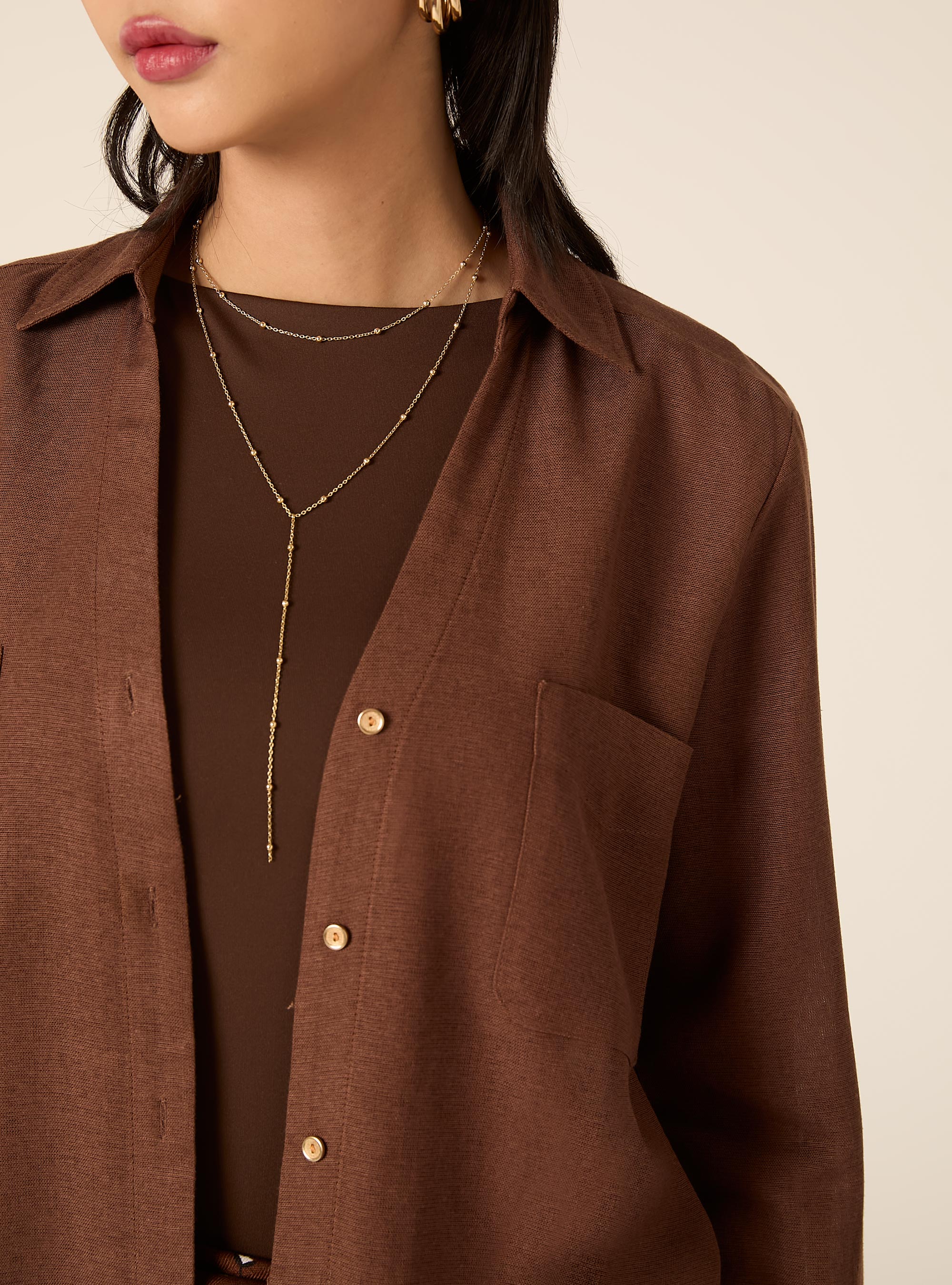 Camicia blusa in misto lino, BR2 BROWN MEDIUM