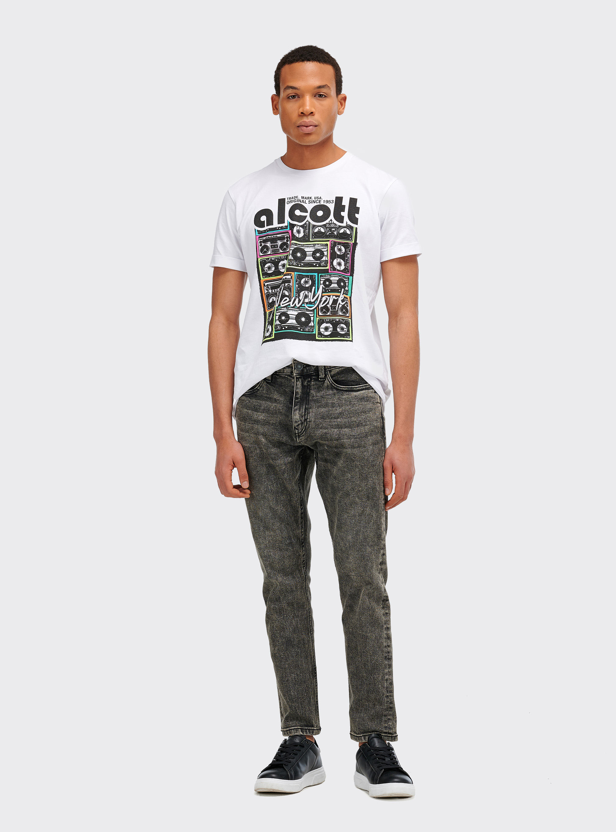 Jeans slim fit de algodón orgánico, GRIS