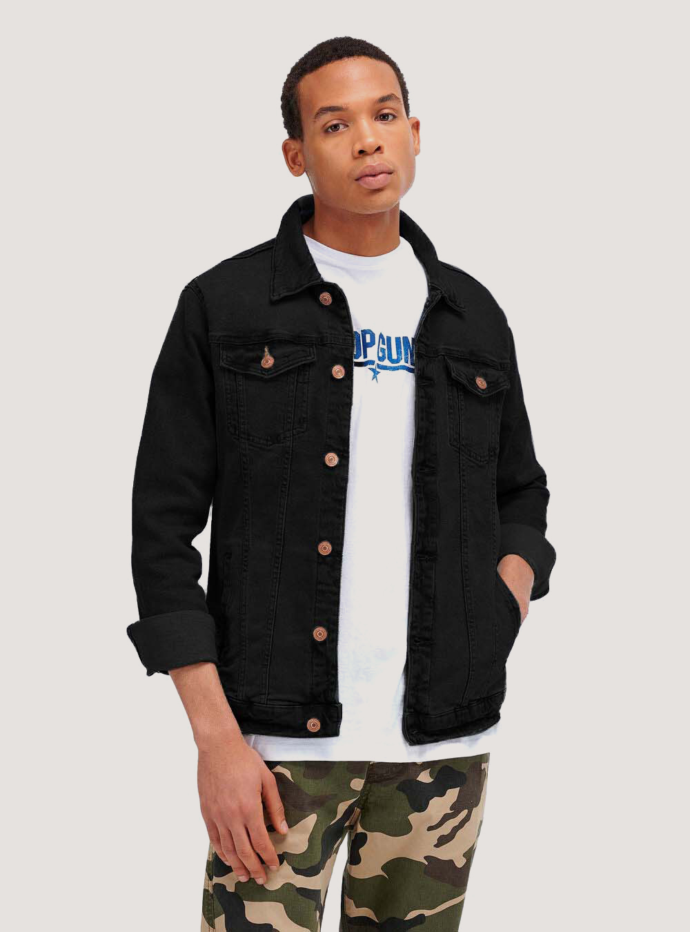 Denim comfort stretch jacket, BLACK