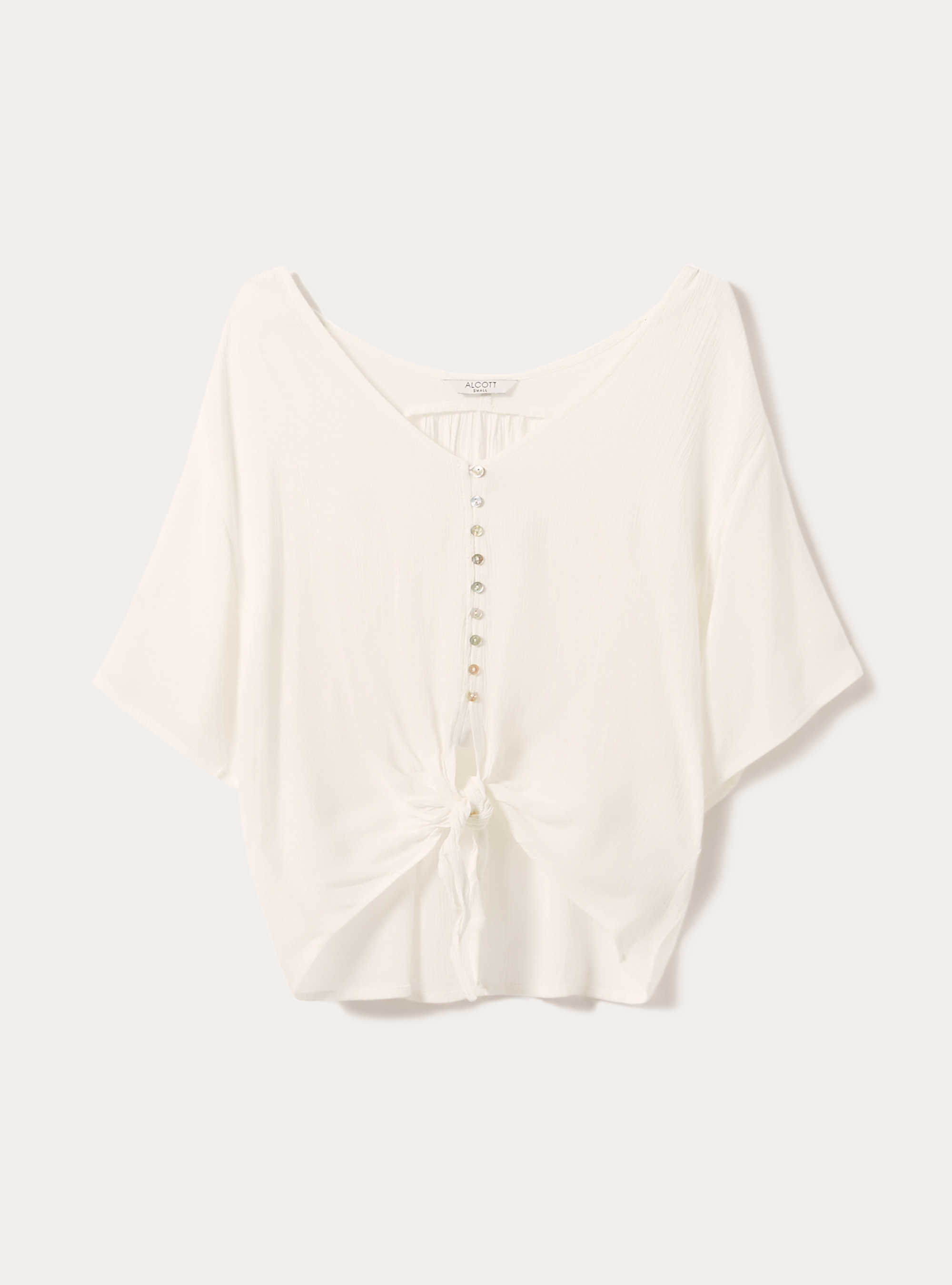 Unifarbenes Hemd mit V-Ausschnitt und Taillenknoten, WH1 OFF WHITE