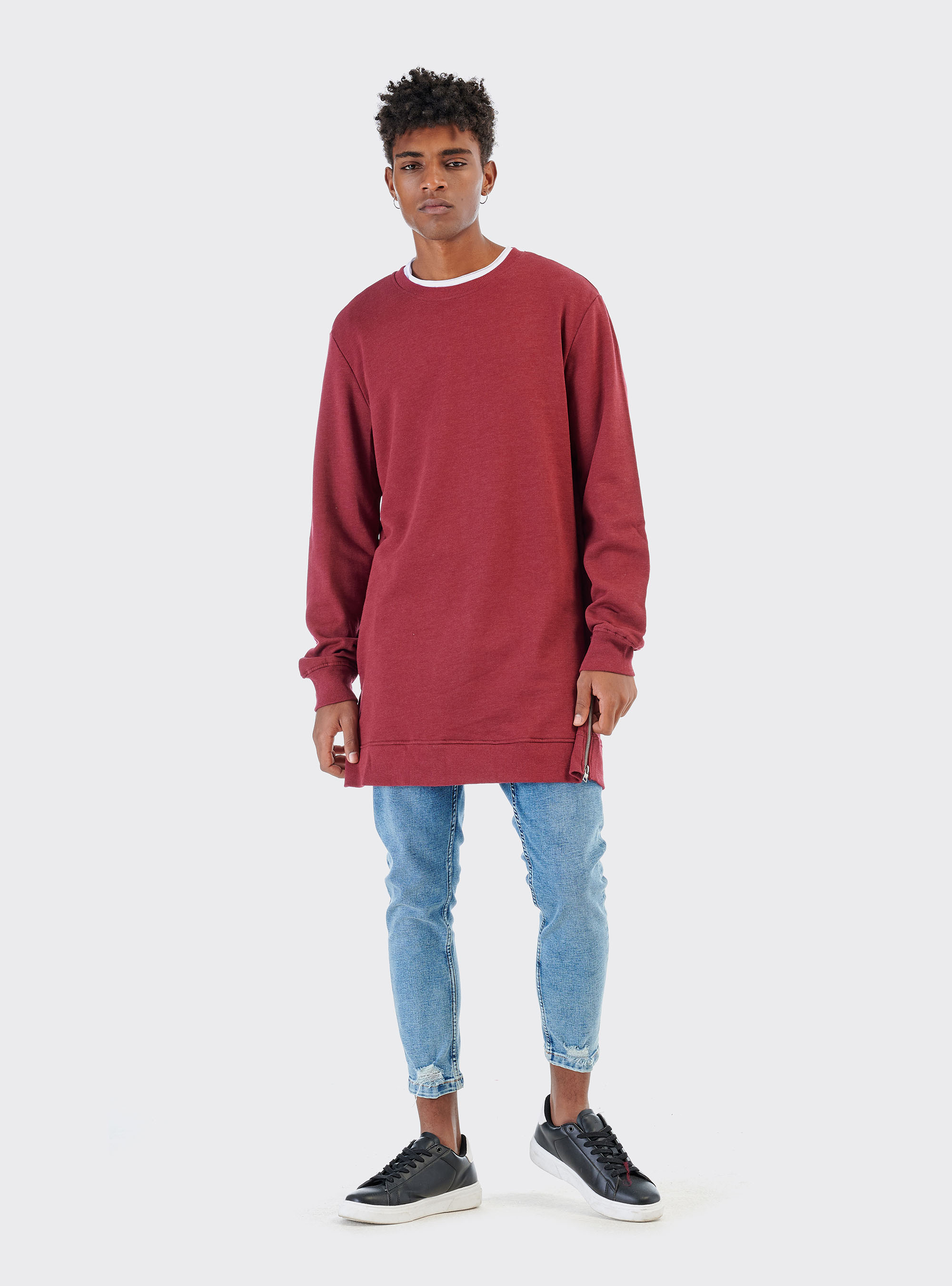 Felpa girocollo lunga con zip ai lati, PURPLE