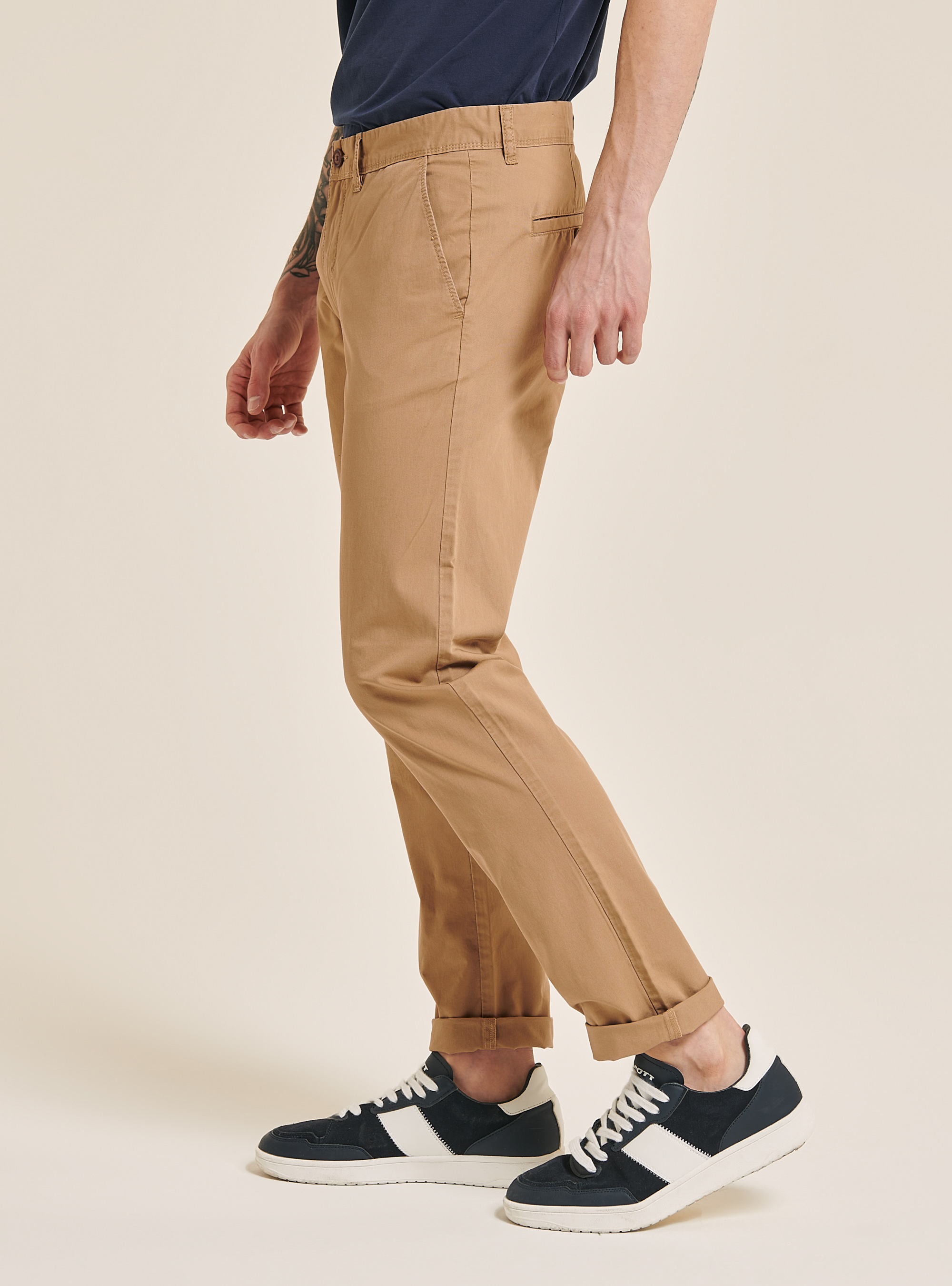 Pantaloni chinos in twill, C5527 CAMEL
