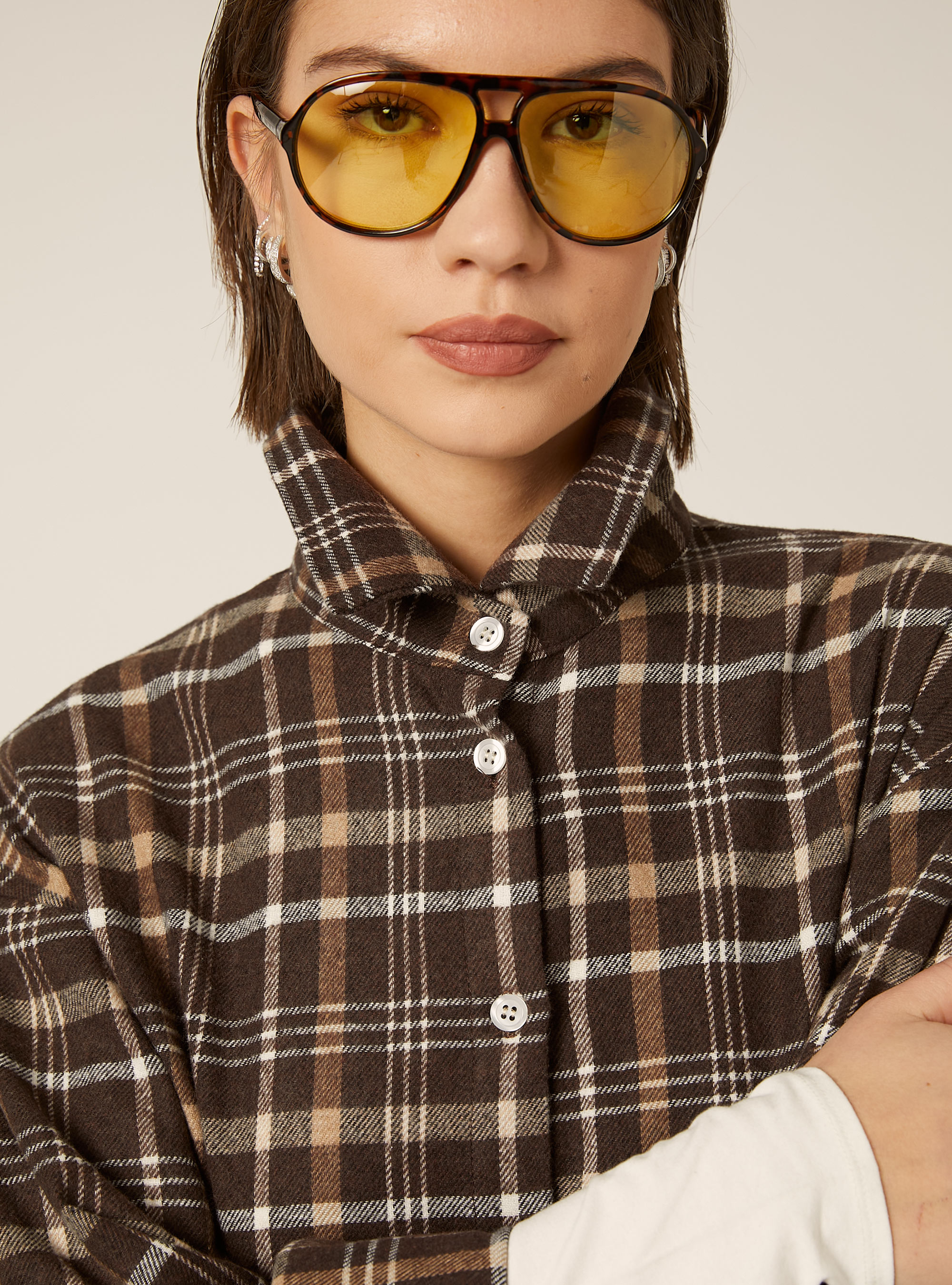 Checkered shirt jacket, CHECK BROWN DARK