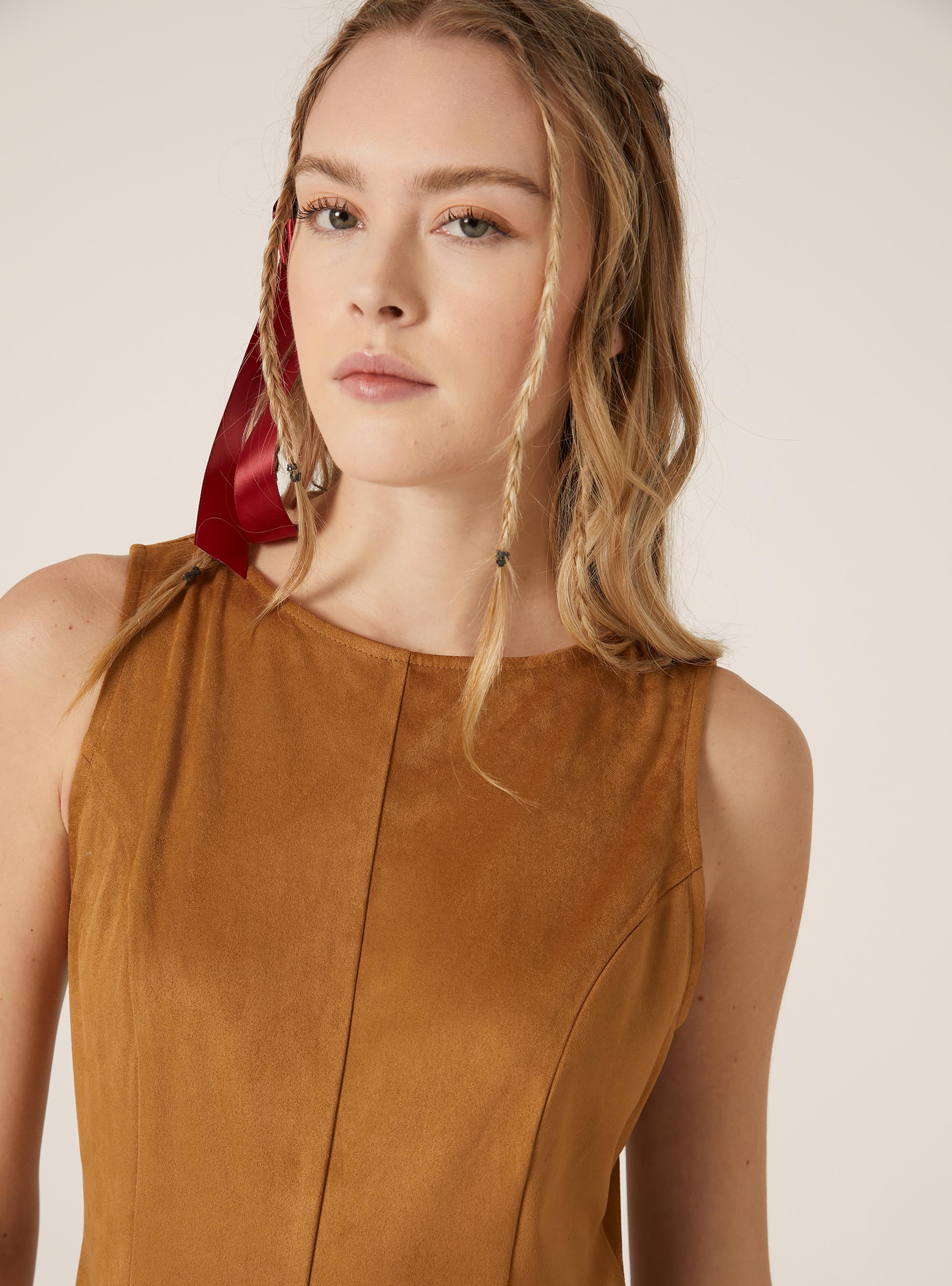 Suede effect short dress, TB2 TOBACCO MEDIUM
