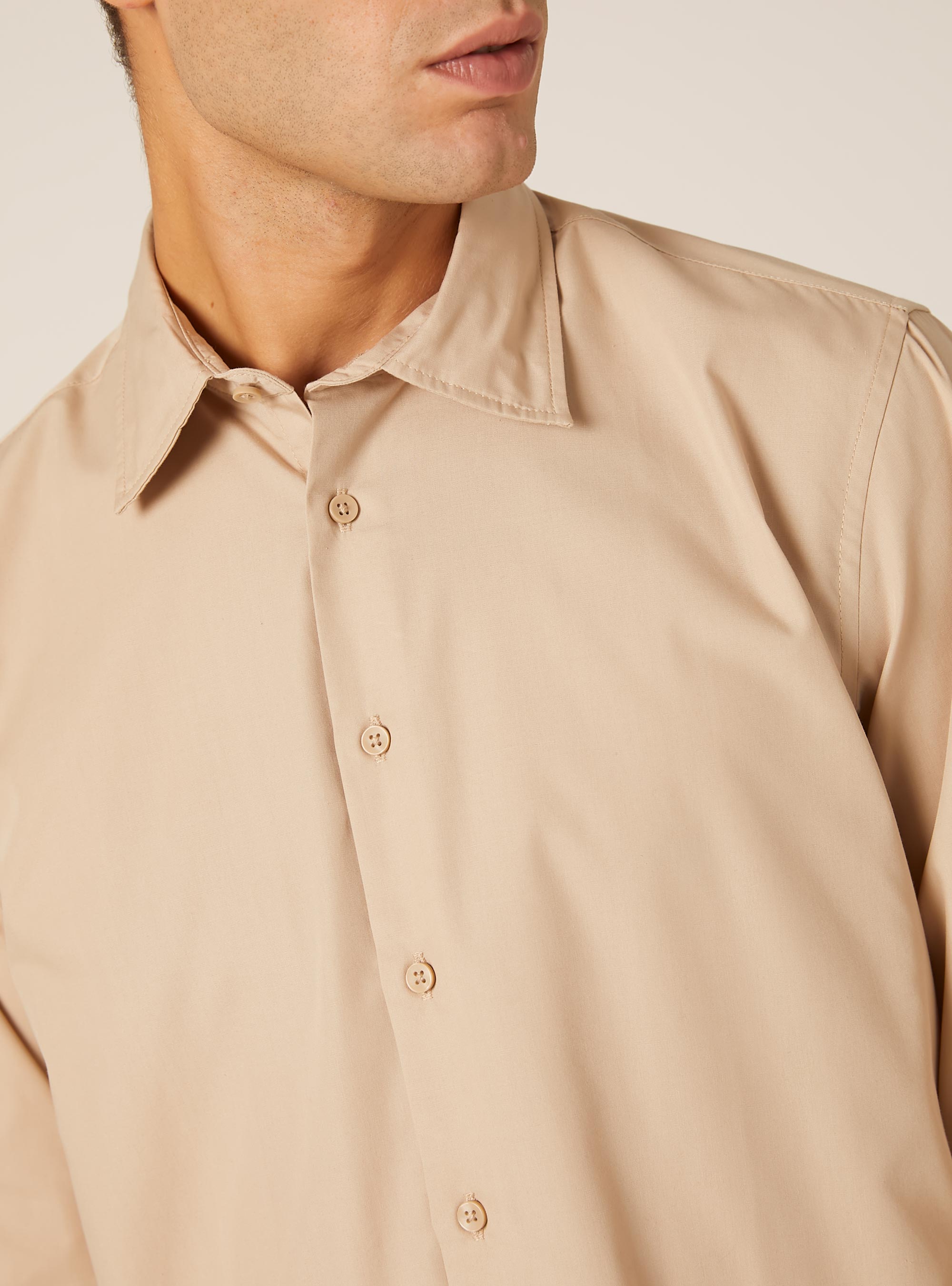 Camisa de manga larga lisa, BG2 BEIGE MEDIUM