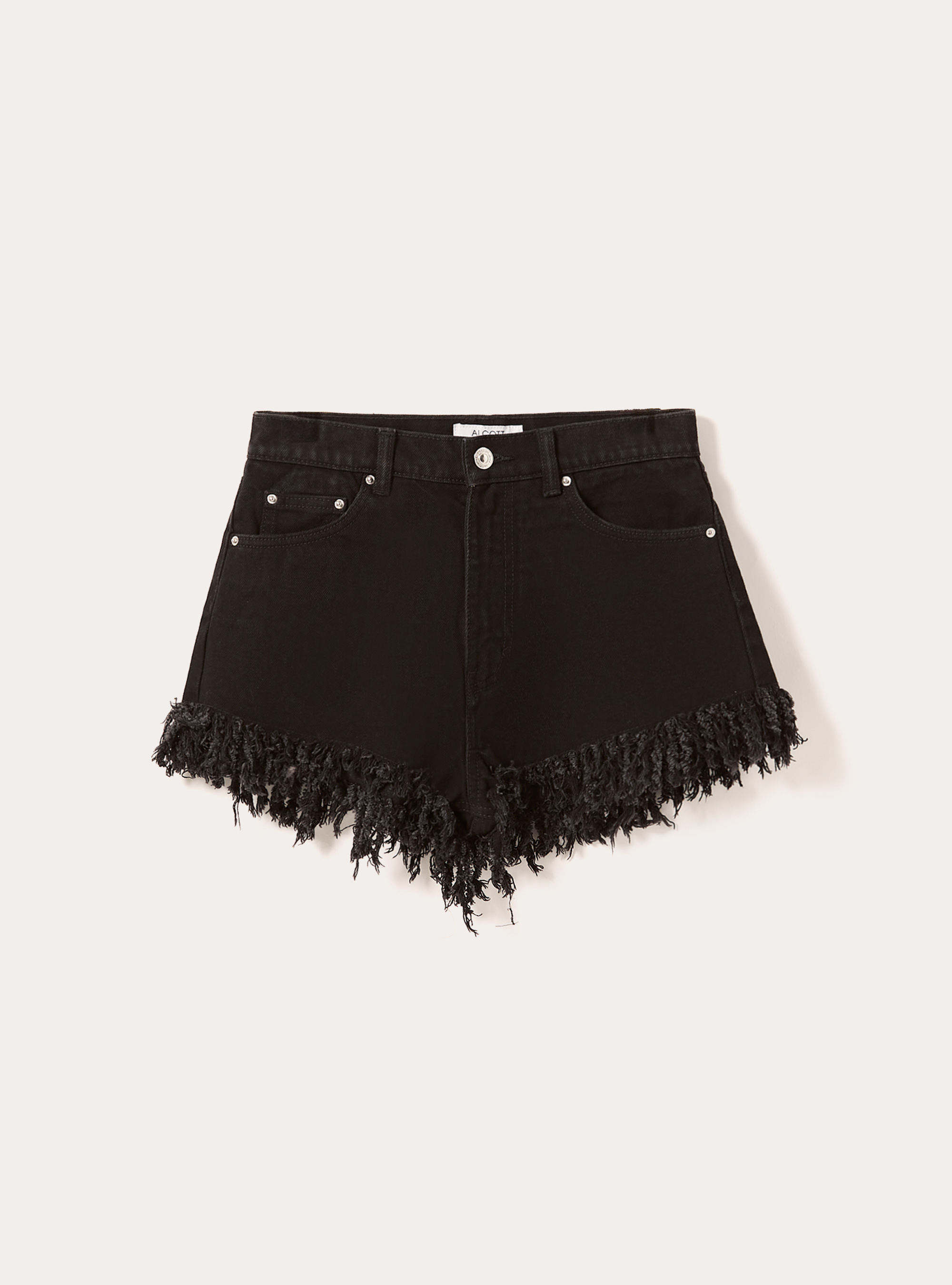 Shorts corto in denim sfrangiato, D000 BLACK