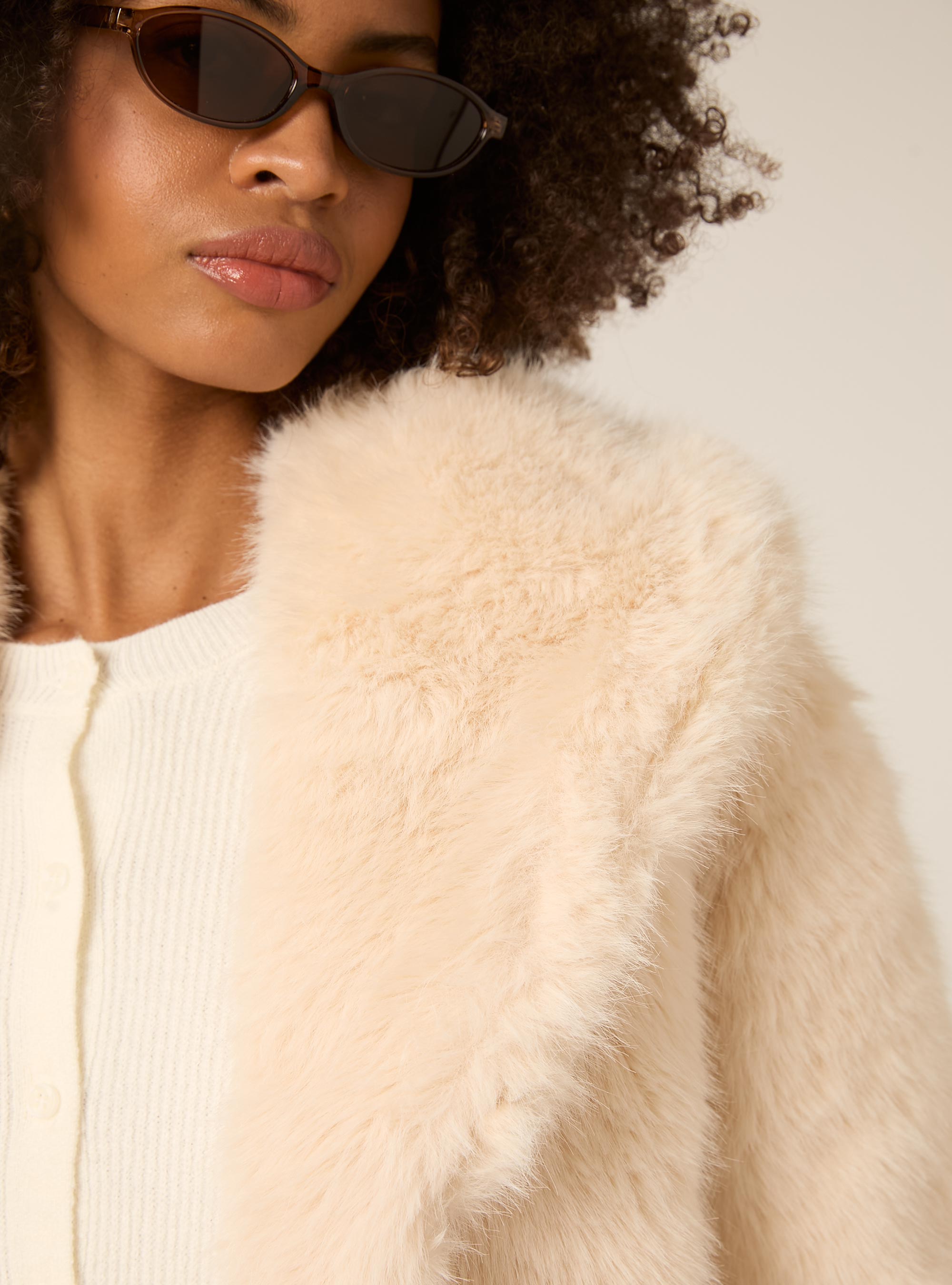 Pelliccia sintetica collo cappuccio, WH1 OFF WHITE