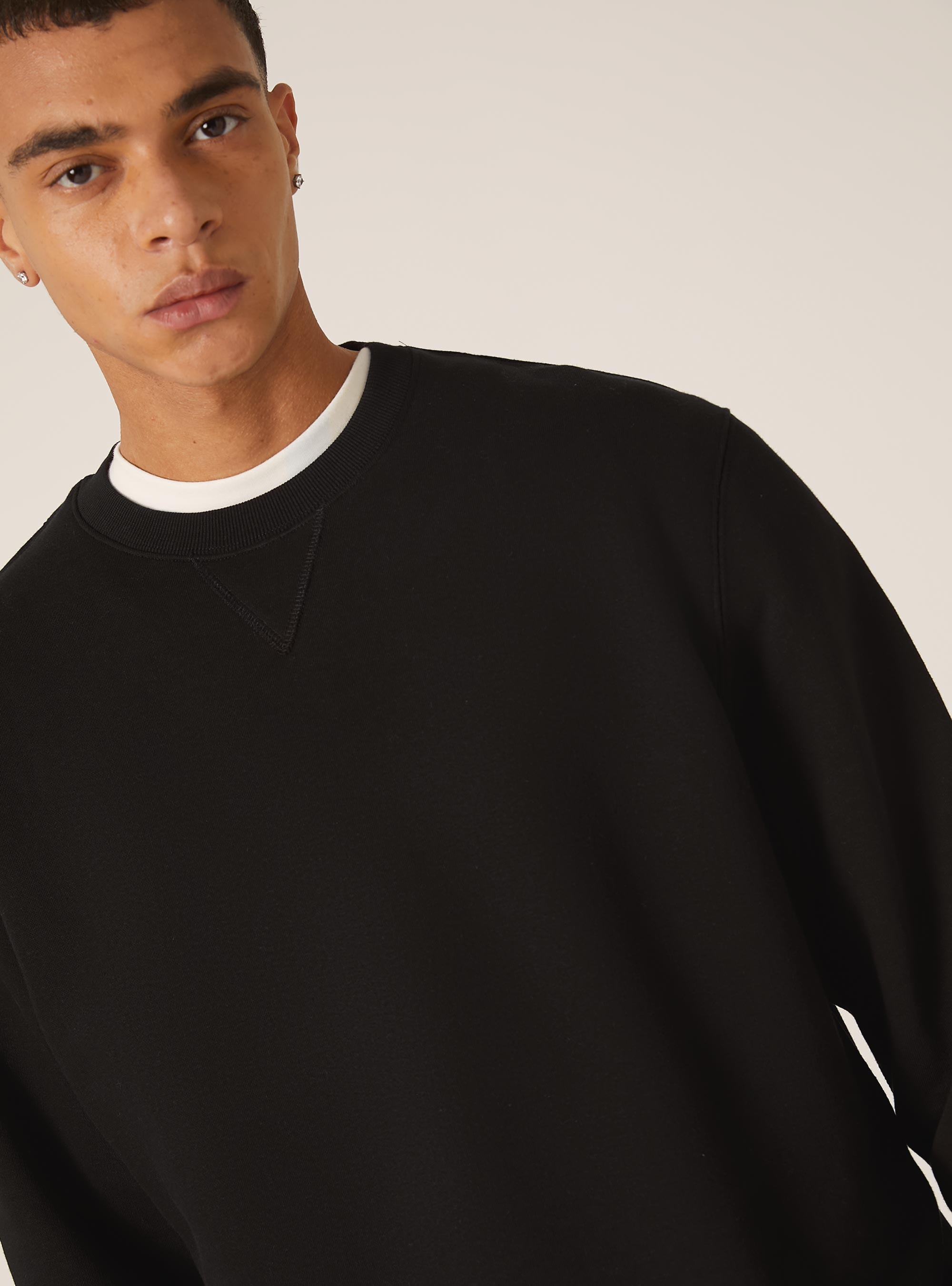 Sweat &agrave; col ras du cou de couleur unie, BK1 BLACK