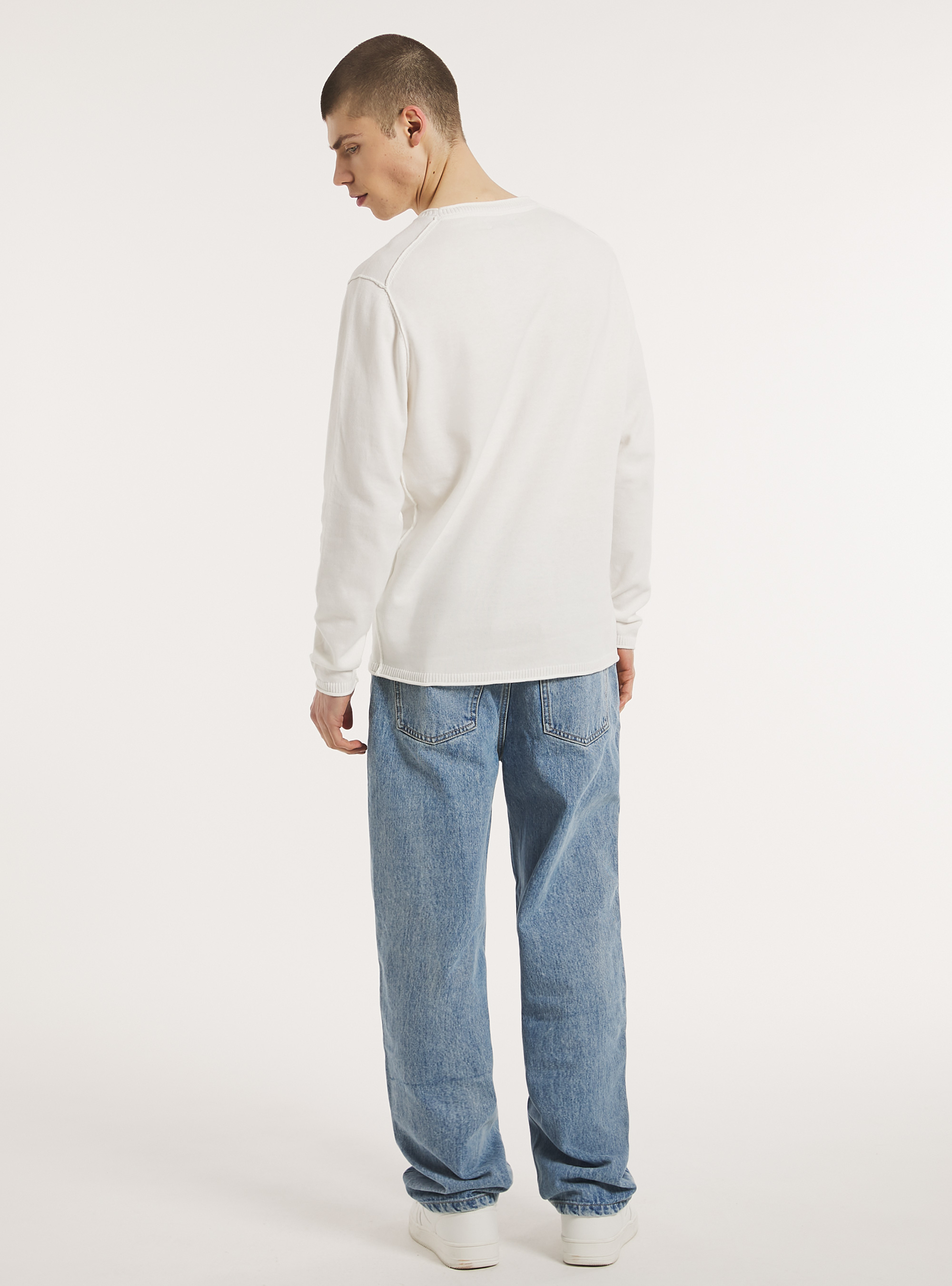 Round-neck cotton pullover, WH2 WHITE