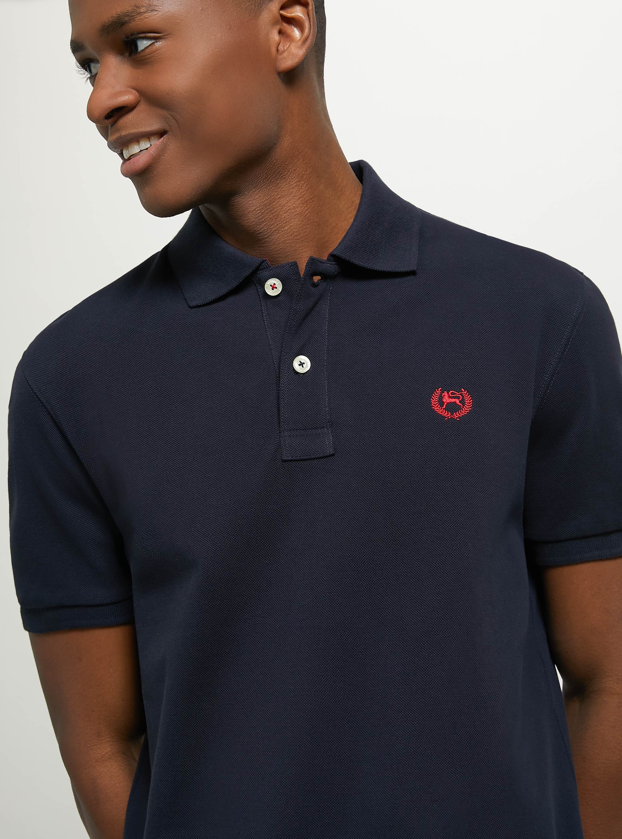 Cotton piqué polo shirt with embroidery, NA1 NAVY DARK