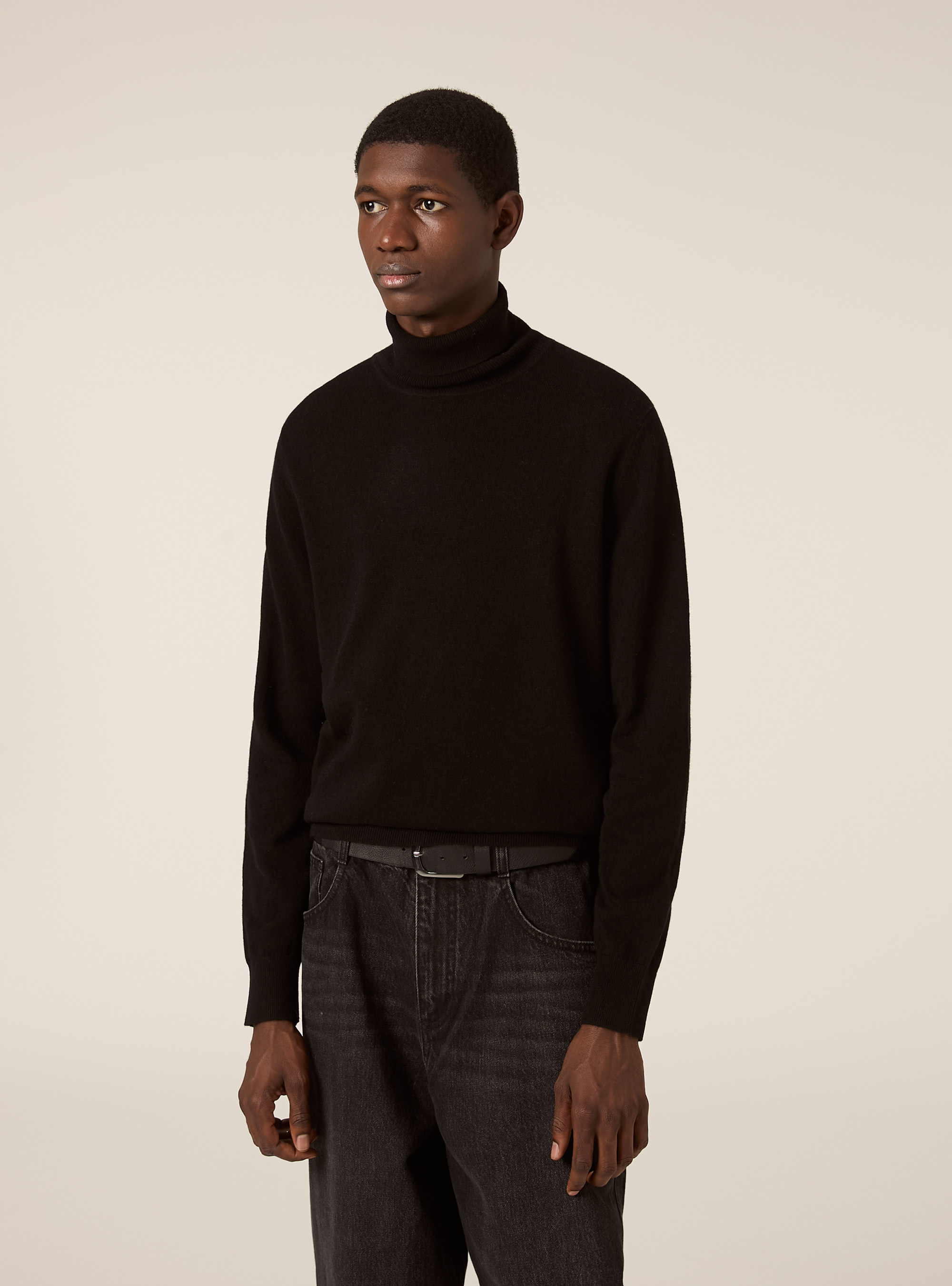 Rollkragenpullover mit Rippstrickabschluss, C101 BLACK