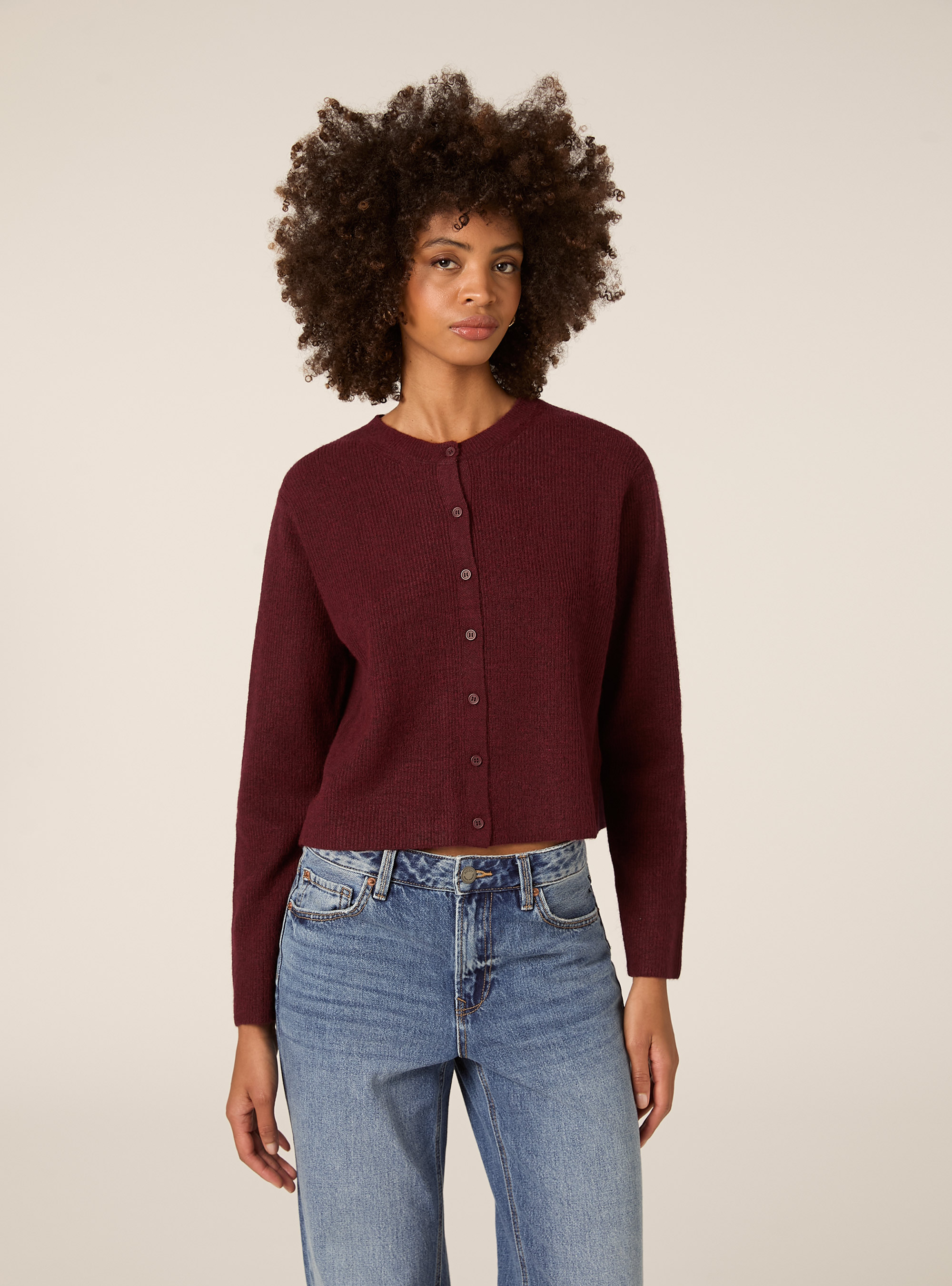 Cárdigan de punto acanalado con botones, BO2 BORDEAUX MEDIUM