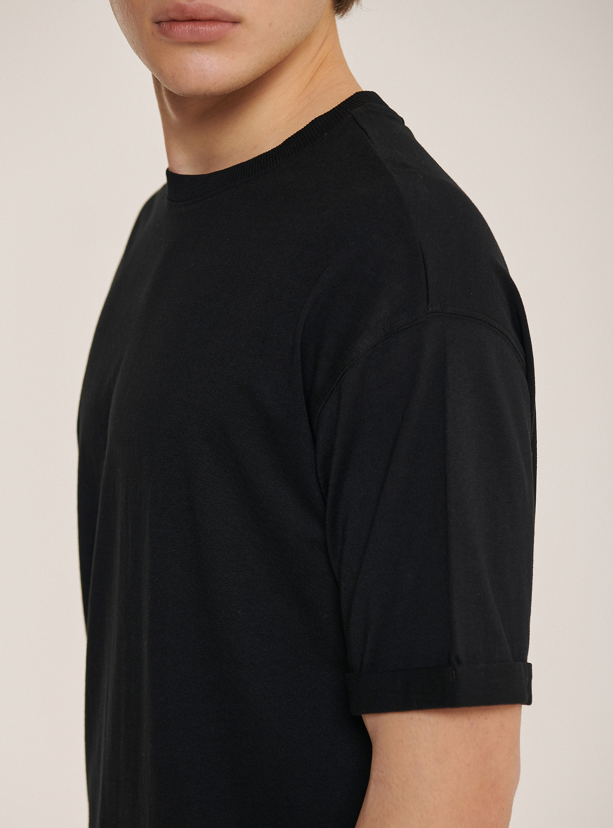 Maglietta girocollo in cotone oversize, NERO