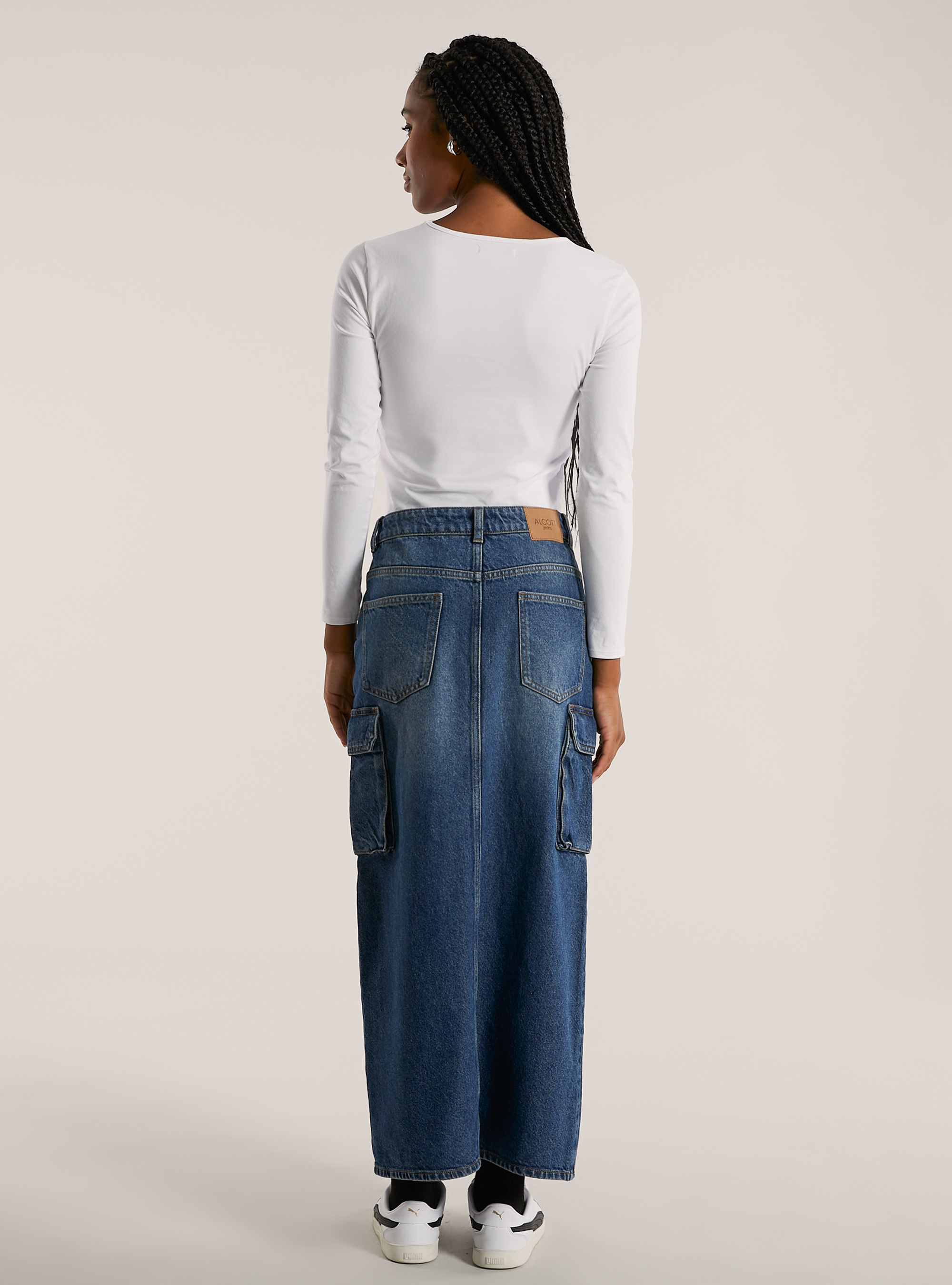 Cargo longuette skirt, D003 MEDIUM BLUE