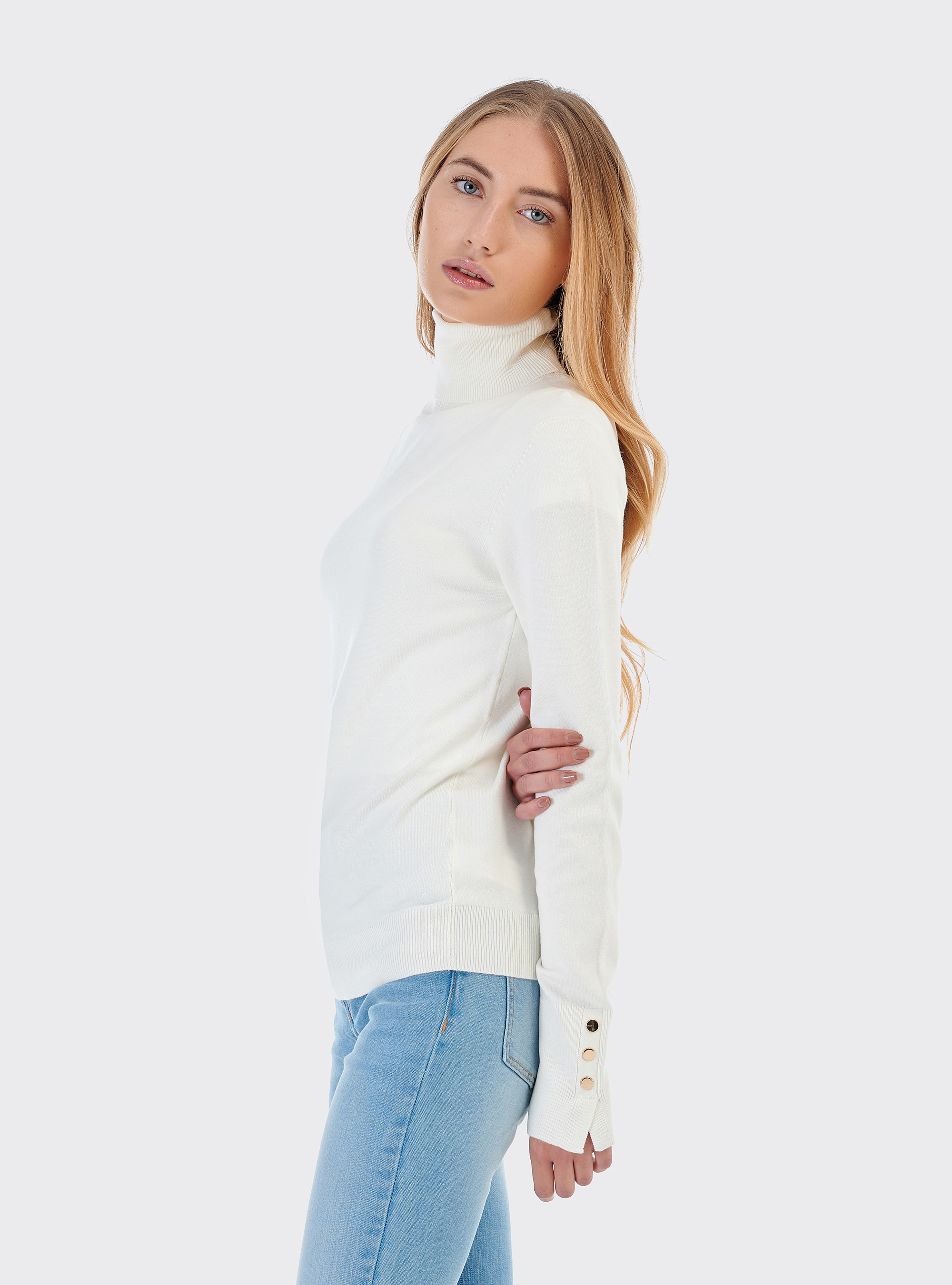 Pullover a collo alto, BIANCO