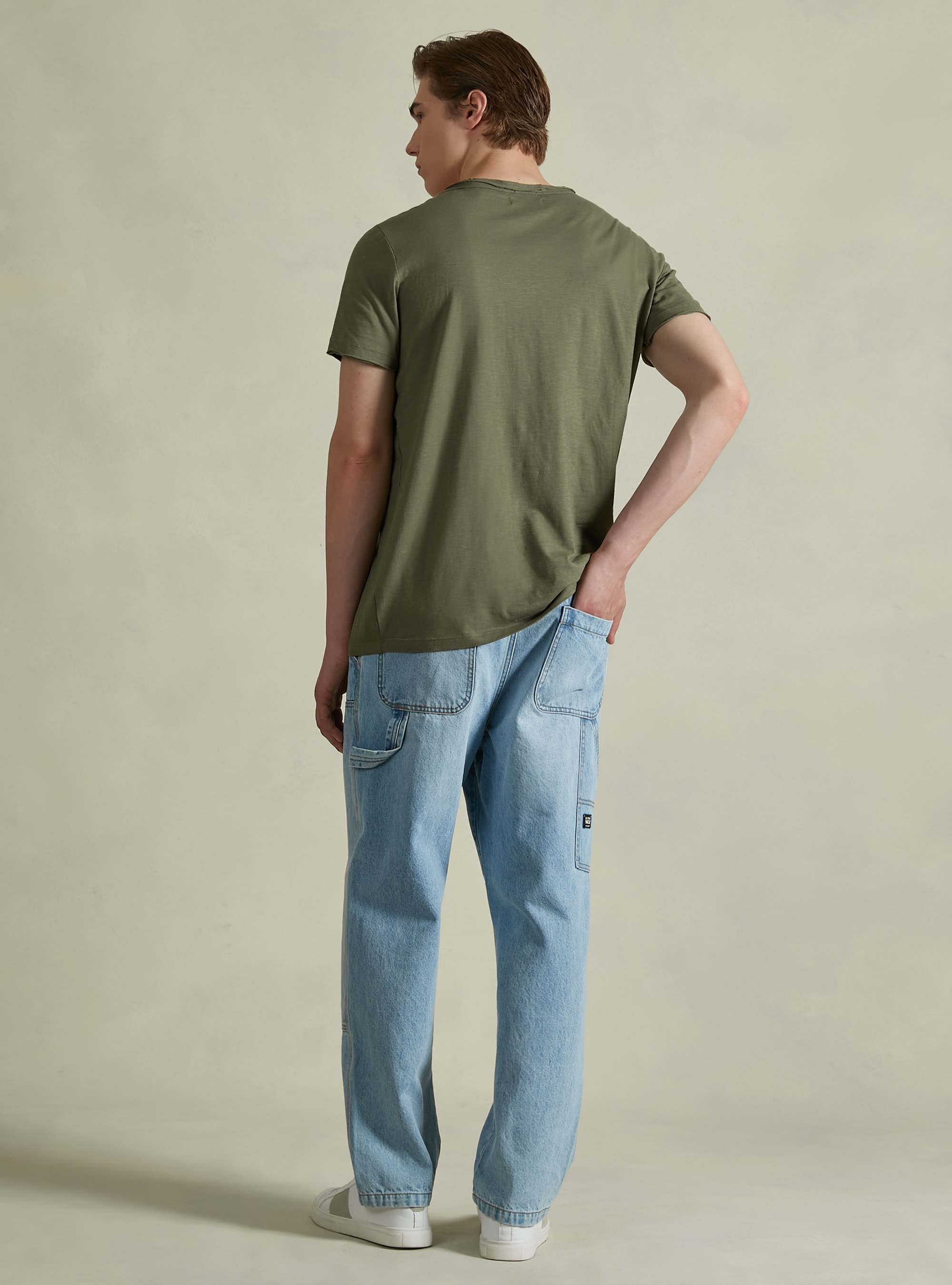 Linen-blend T-shirt in slub fabric, KY2 KAKY MEDIUM
