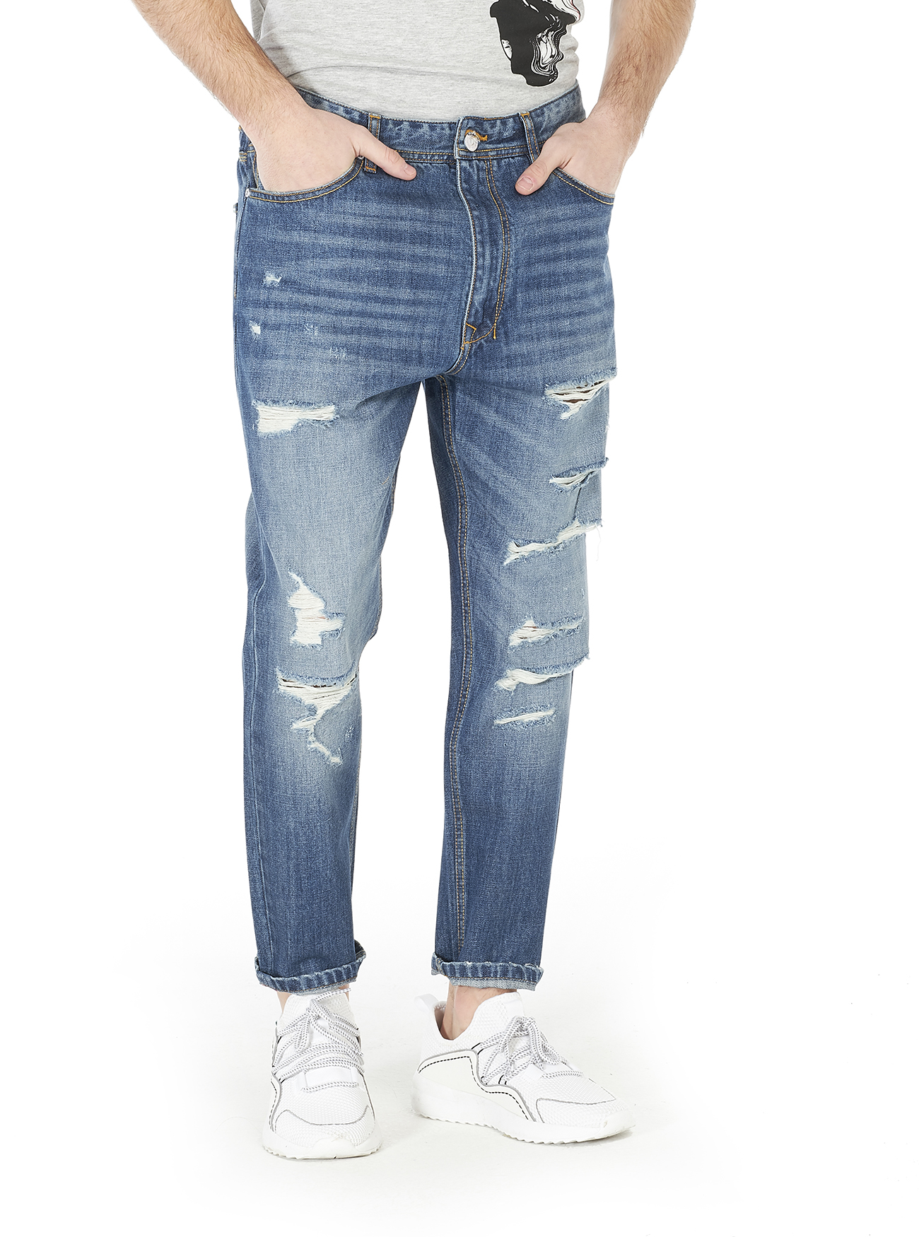Jeans carrot fit con rotture, BLU